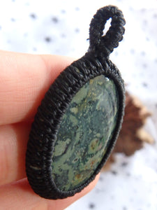 Forest Green Kambaba Jasper Macrame Pendant - Earth Family Crystals