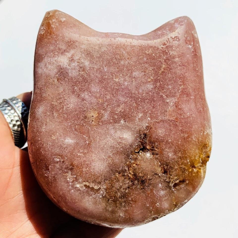 Adorable Large Pink Amethyst Druzy Cat Head Geode Carving - Earth Family Crystals