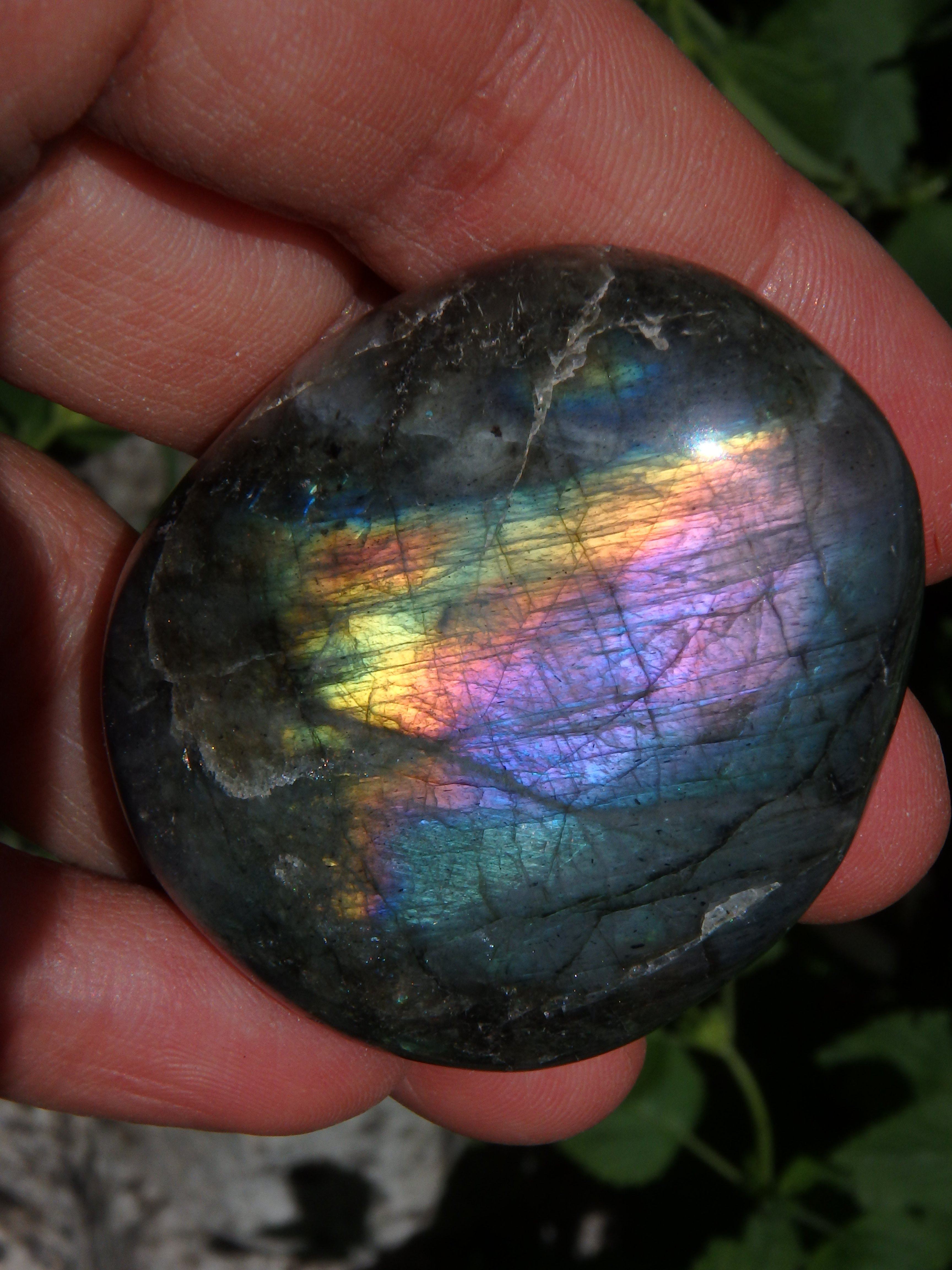 Deep Purple & Rainbow Flashes Labradorite Pocket Stone - Earth Family Crystals