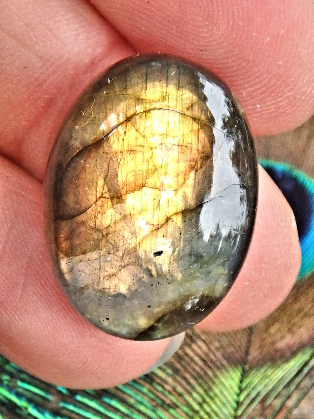 Deep Gold & Peach Flashes Labradorite Cabochon - Earth Family Crystals
