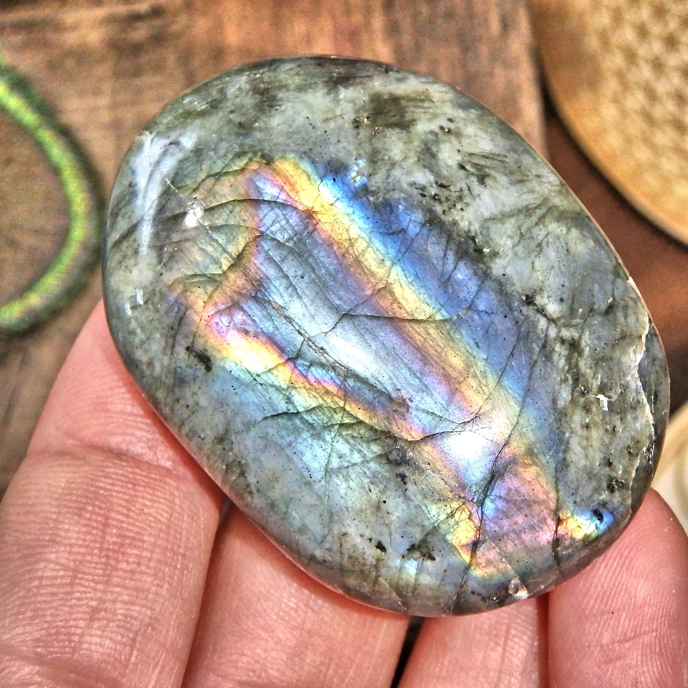 Rainbow of Flash Uplifting Labradorite Palm Stone 8 - Earth Family Crystals