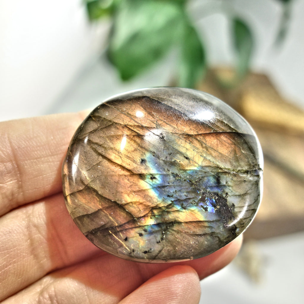 Vibrant Orange Flash Labradorite Palm stone 1 - Earth Family Crystals