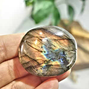 Vibrant Orange Flash Labradorite Palm stone 1 - Earth Family Crystals