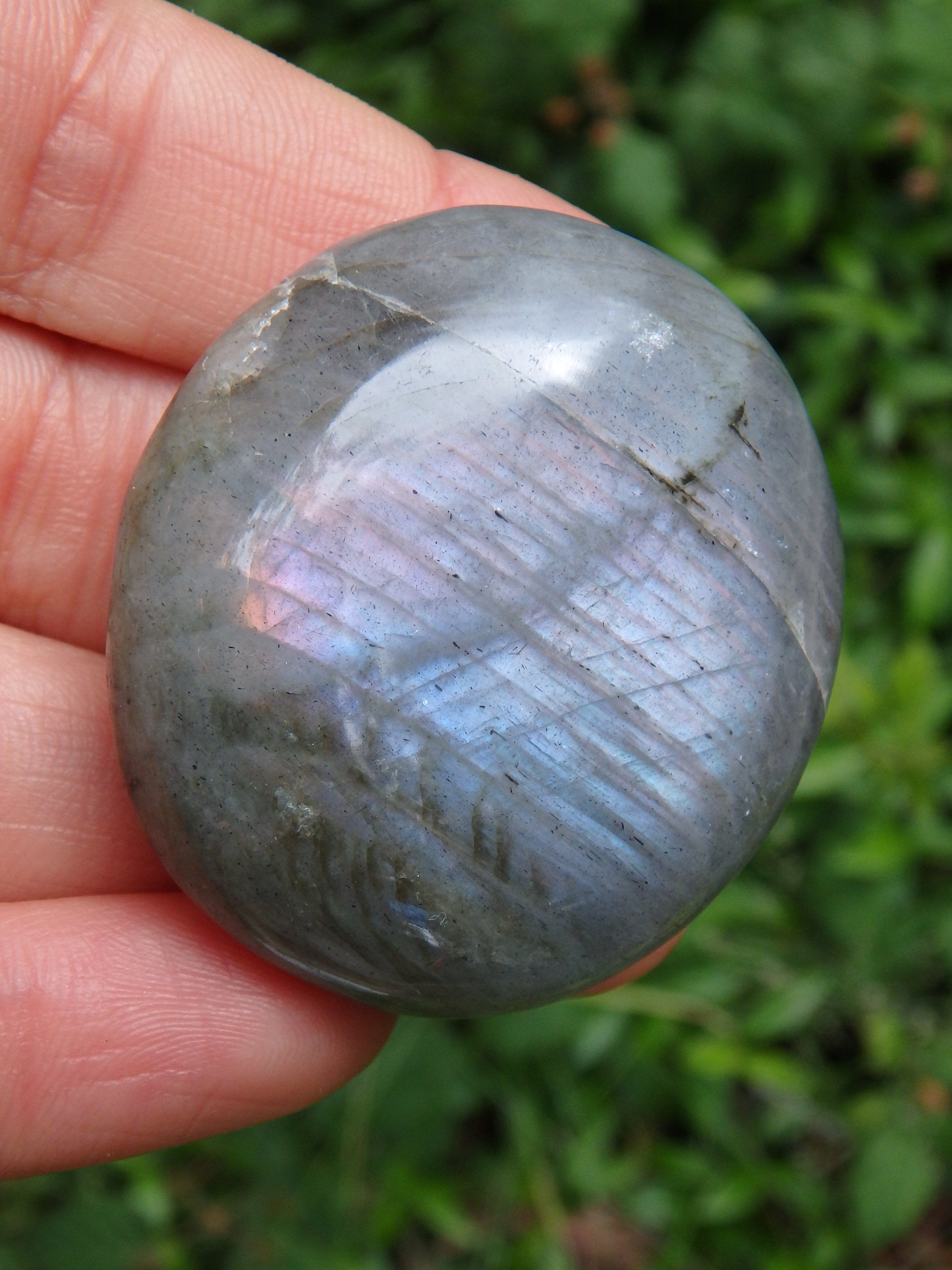 Pink & Purple Hues Blue Labradorite Palm Stone Carving - Earth Family Crystals
