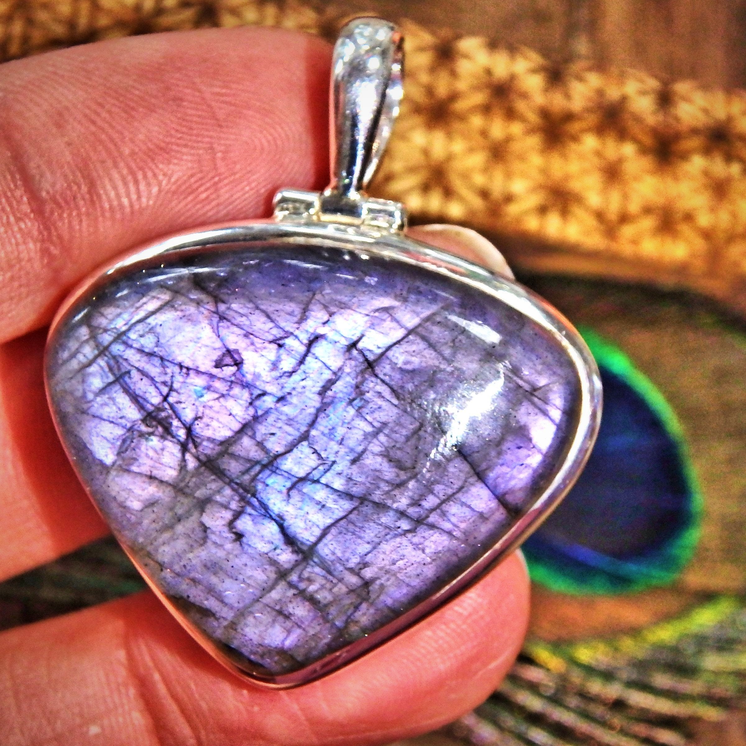 Frosty Purple Rare Flash Labradorite Pendant in Sterling Silver (Includes Silver Chain) - Earth Family Crystals