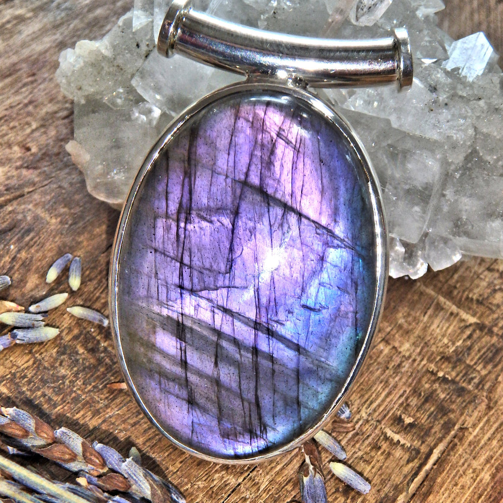 Gorgeous Chunky Purple Rare Purple & Pink Flashes Labradorite Sterling Silver Pendant (Includes Silver Chain) - Earth Family Crystals