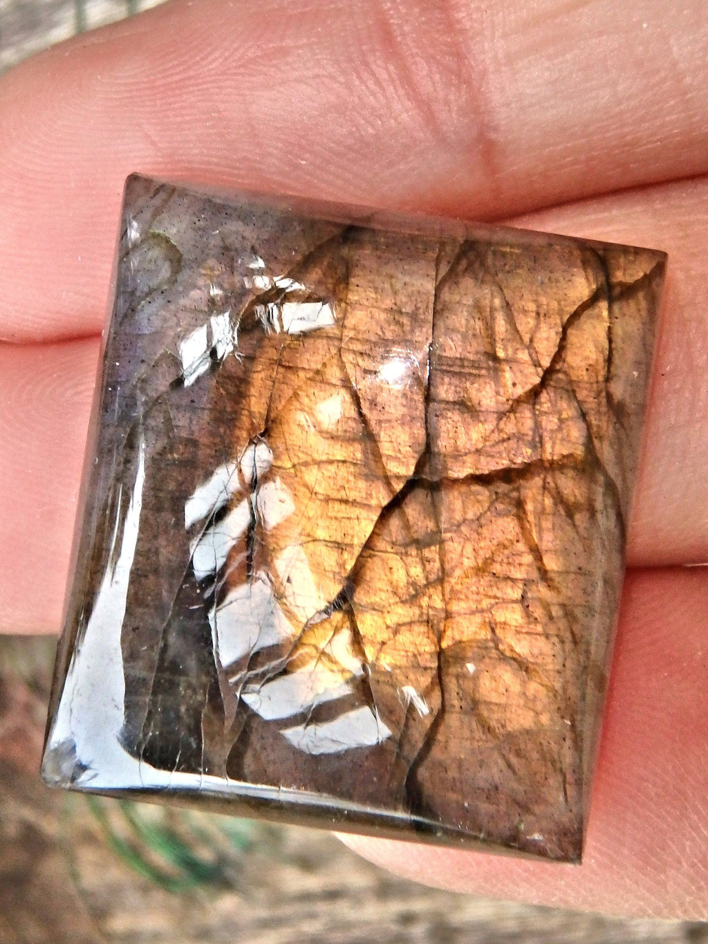 Deep Halloween Orange Flash Labradorite Cabochon - Earth Family Crystals