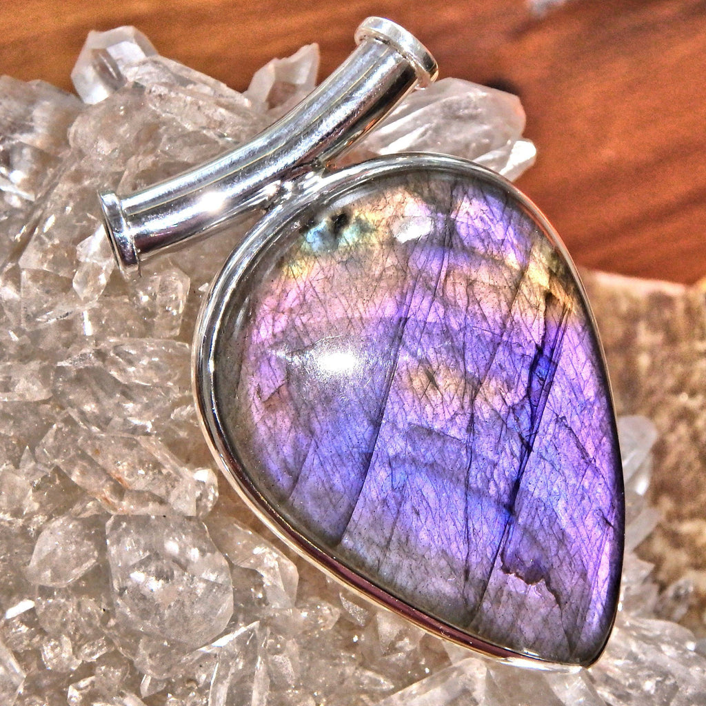 Chunky Majestic Purple & Pink Rare Flashes Labradorite Pendant in Sterling Silver (Includes Silver Chain) - Earth Family Crystals
