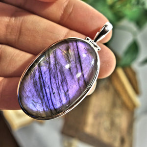 Rare! Frosty Purple Flash Labradorite Pendant in Sterling Silver (Includes Silver Chain)