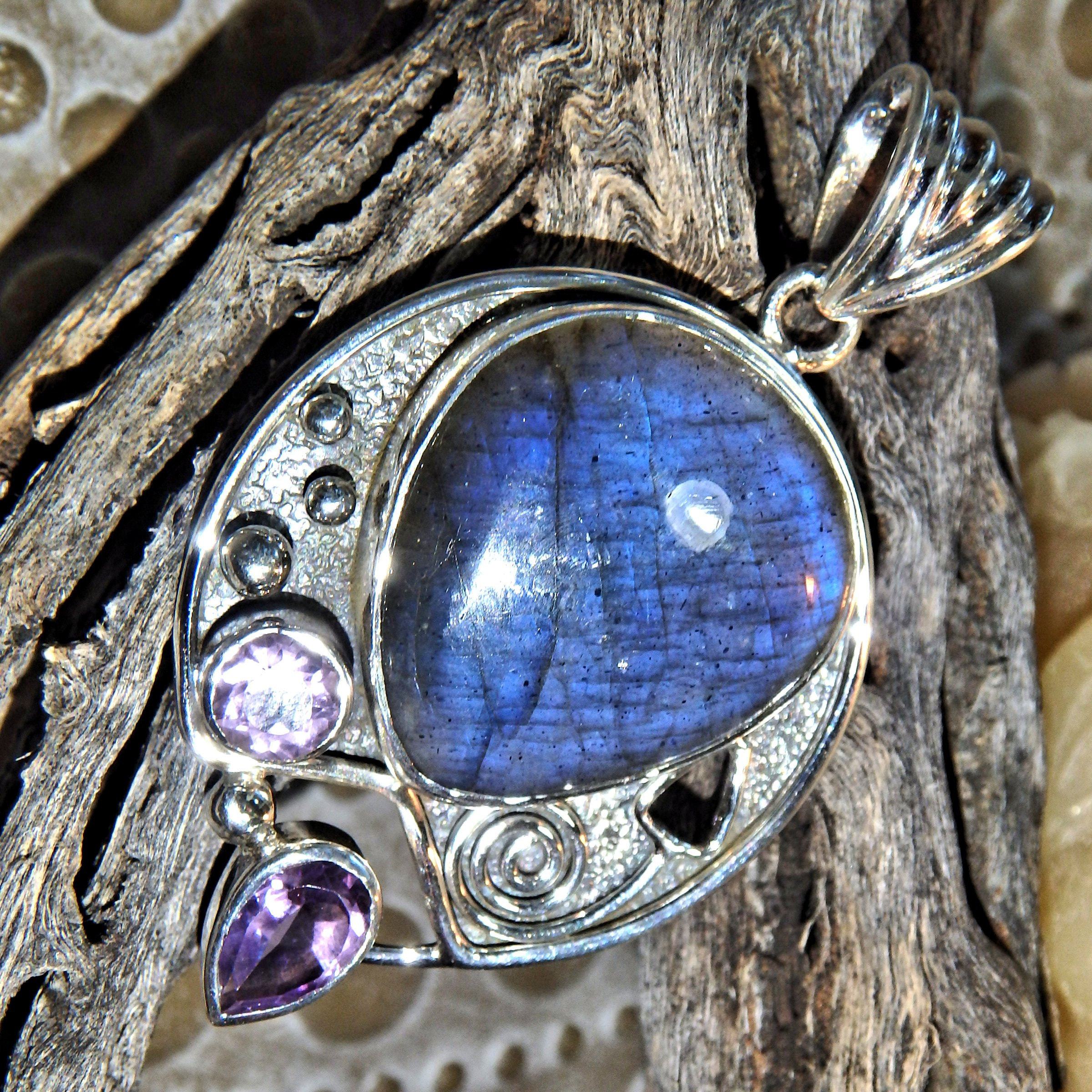 Colourful Awakening Labradorite & Faceted Amethyst Pendant Sterling Silver (Includes Silver Chain) - Earth Family Crystals