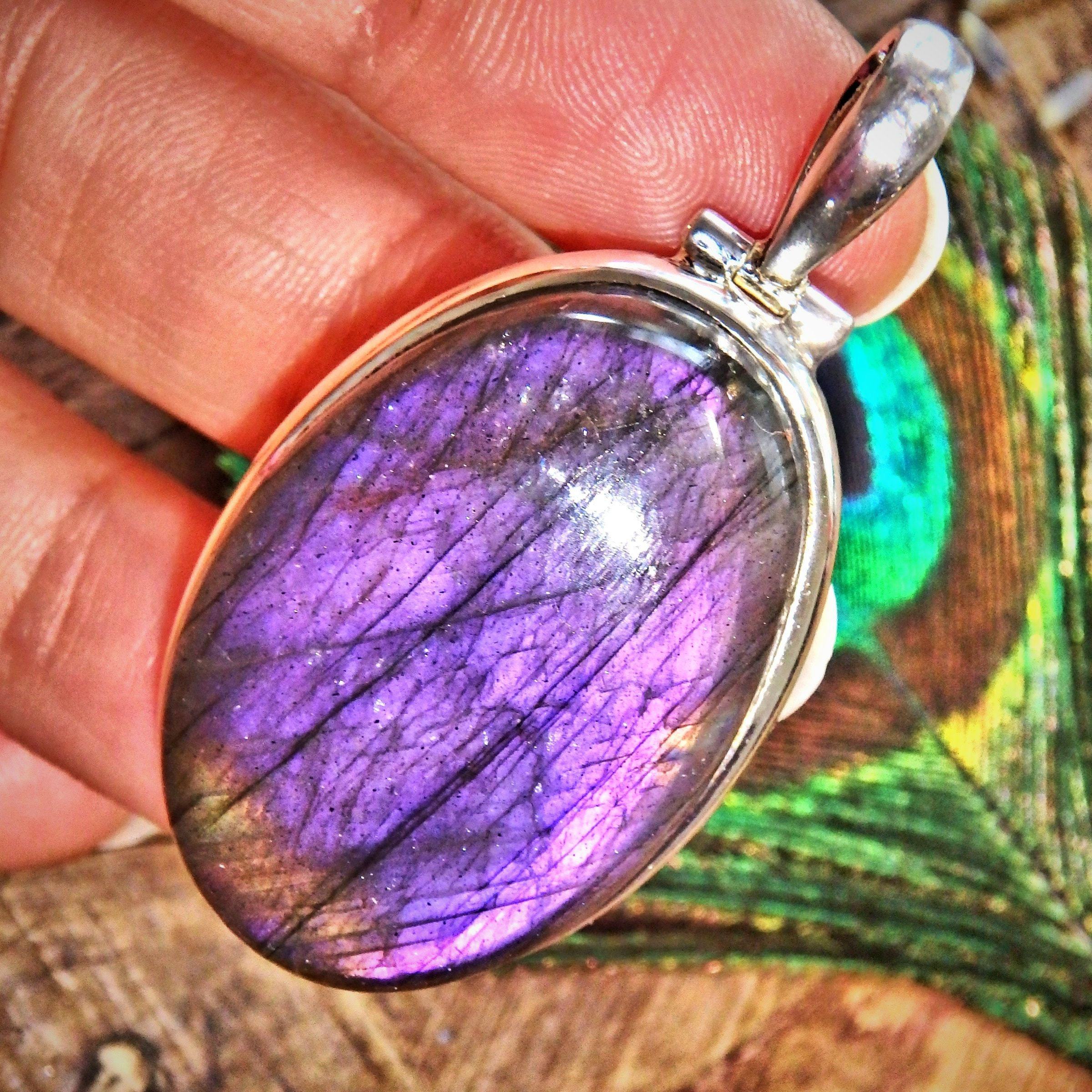 Chunky Rare Purple Glow Labradorite Sterling Silver Pendant (Includes Silver Chain) - Earth Family Crystals