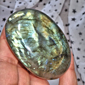 Sea Foam Green & Blue Flash Labradorite Palm Stone 5