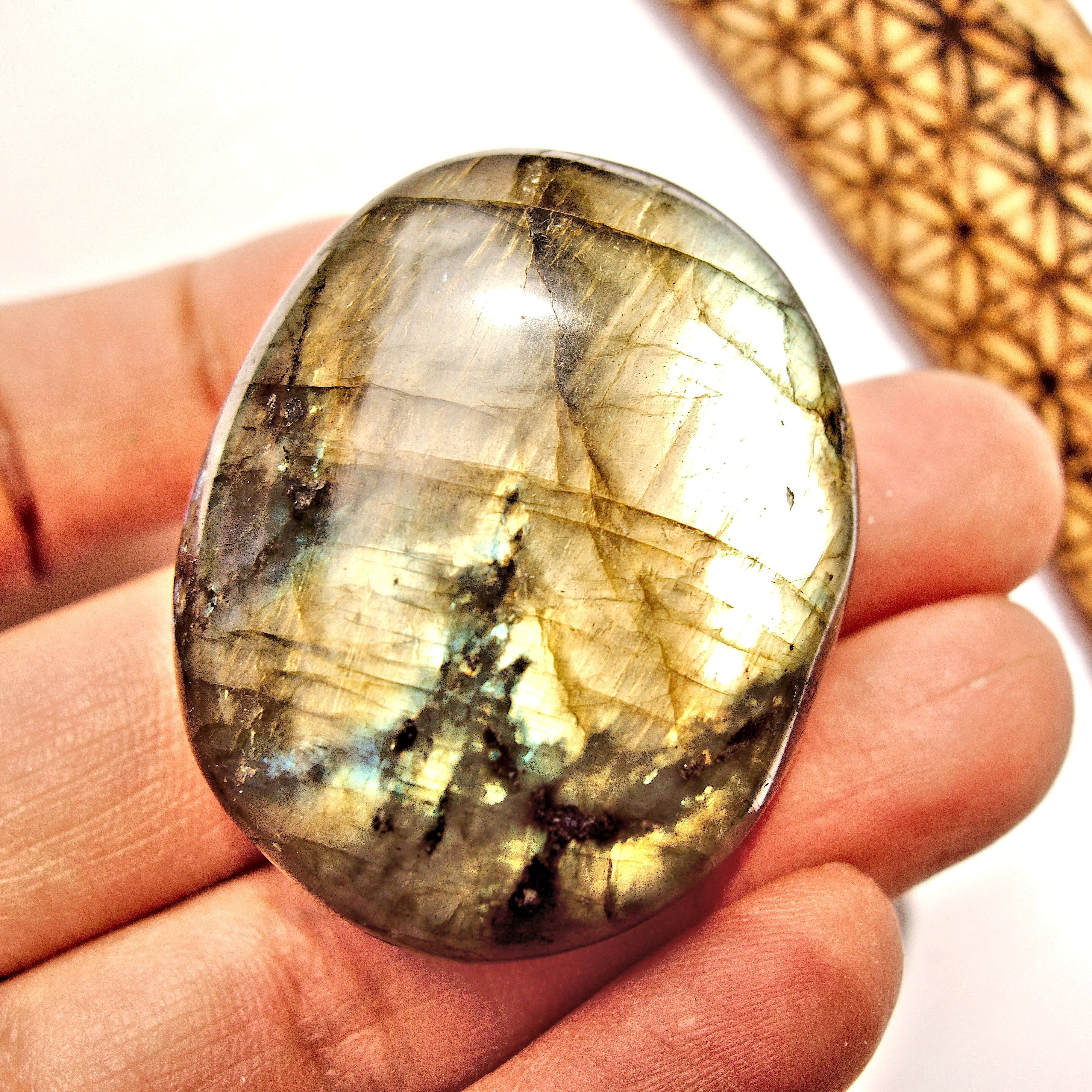 Intense Double Sided Flashes Labradorite Palm Stone #1