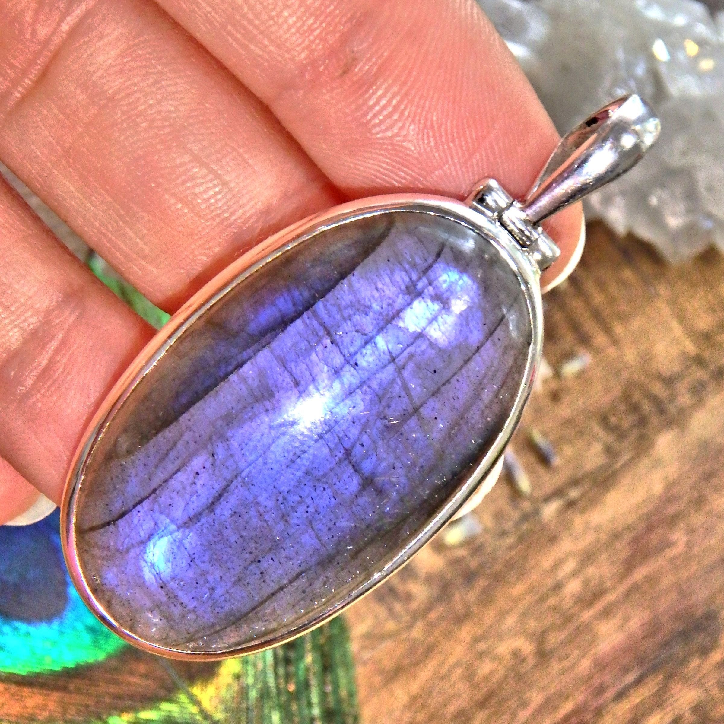 Rare Purple Labradorite Sterling Silver Pendant (Includes Silver Chain)