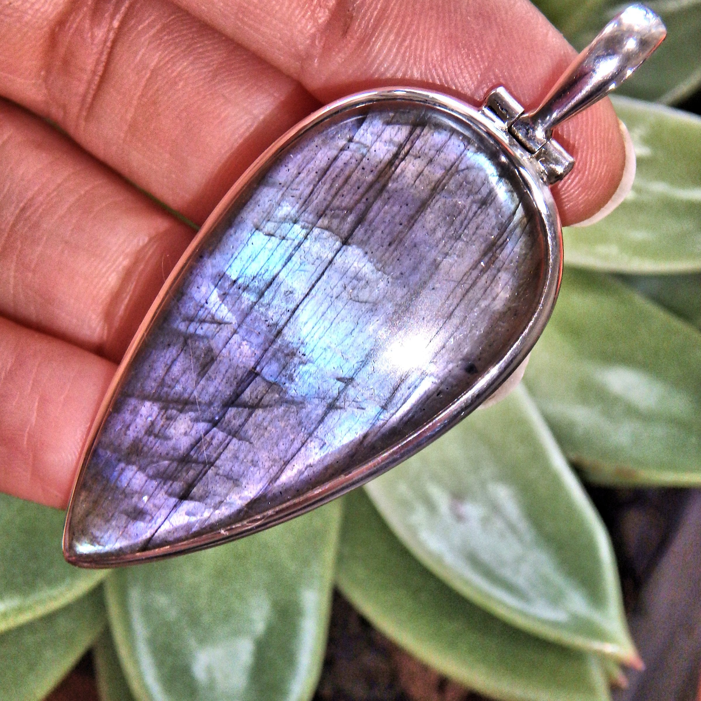 Frosted Purple Large Labradorite Sterling Silver Pendant (Includes Silver Chain) - Earth Family Crystals