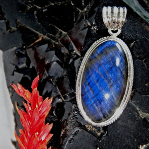 Royal Deep Blue Labradorite Pendant in Sterling Silver ( Includes Silver Chain)1