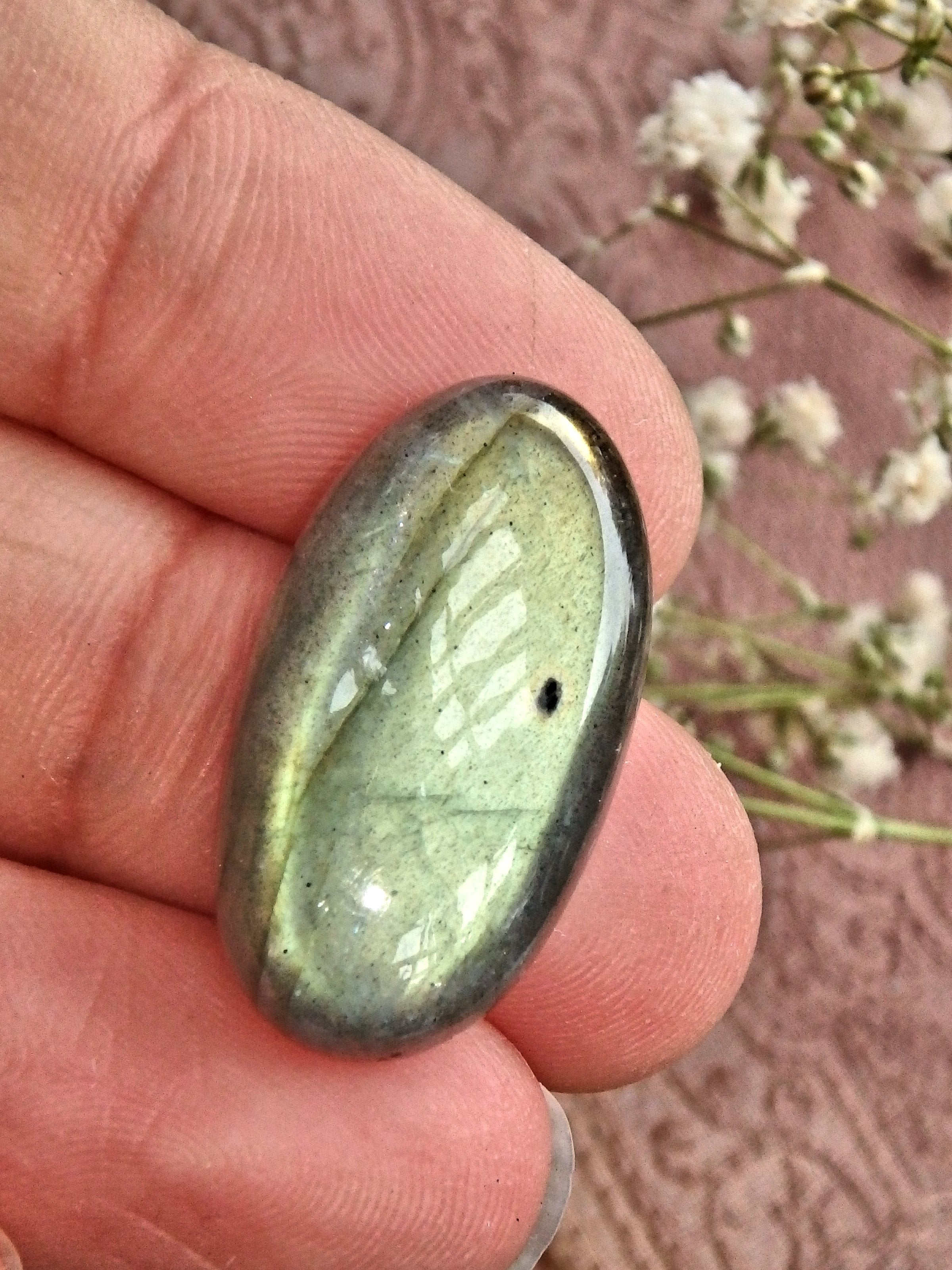 Foamy Sea Green & Gold Flash Labradorite Cabochon - Earth Family Crystals