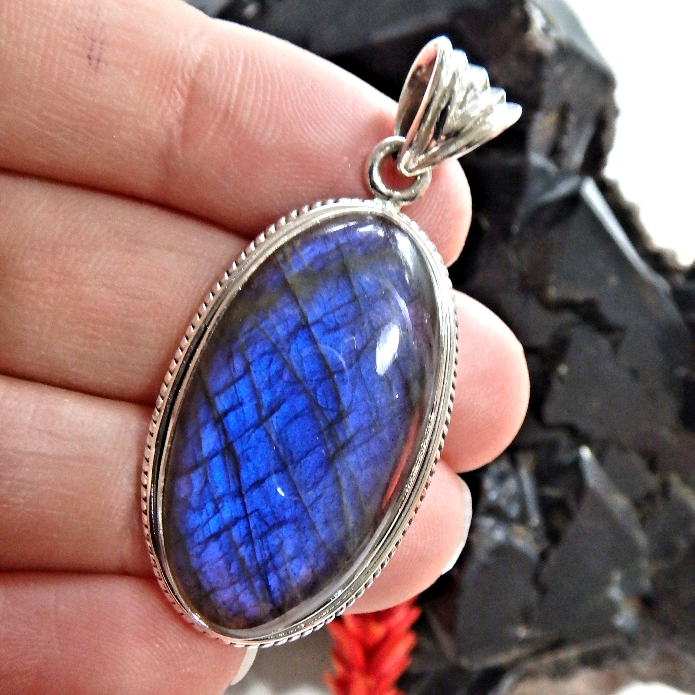 Royal Deep Blue Labradorite Pendant in Sterling Silver ( Includes Silver Chain)1