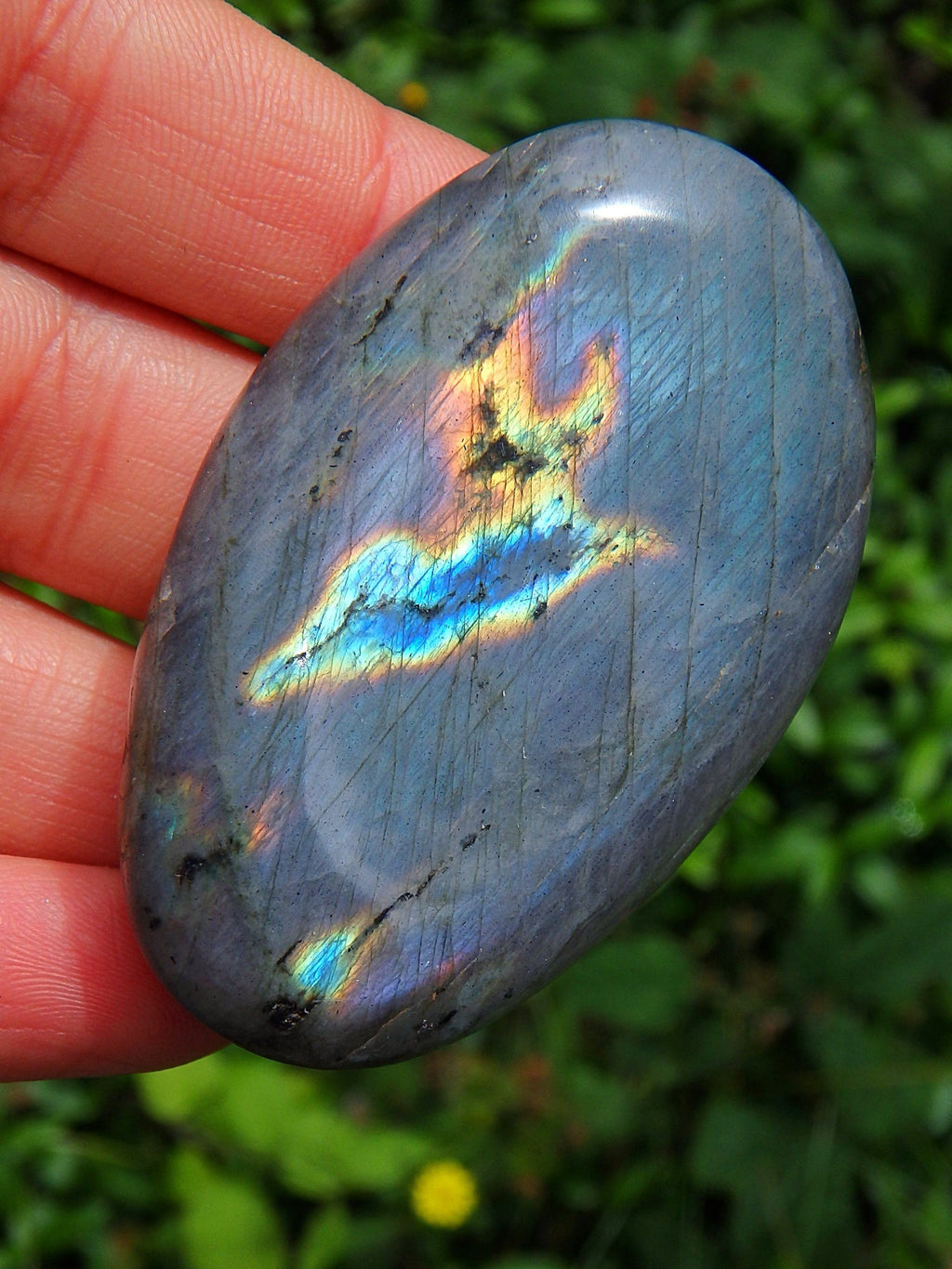 Blushing Rare Pink & Purple Flashes Labradorite Palm Stone Carving - Earth Family Crystals