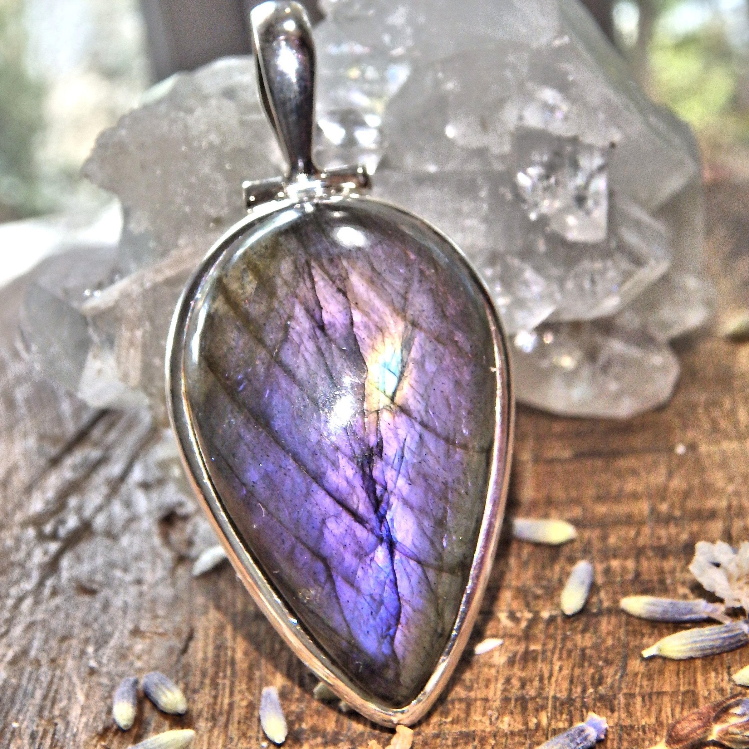 Stunning Purple & Pink Flash Labradorite Sterling Silver Pendant (Includes Silver Chain) - Earth Family Crystals