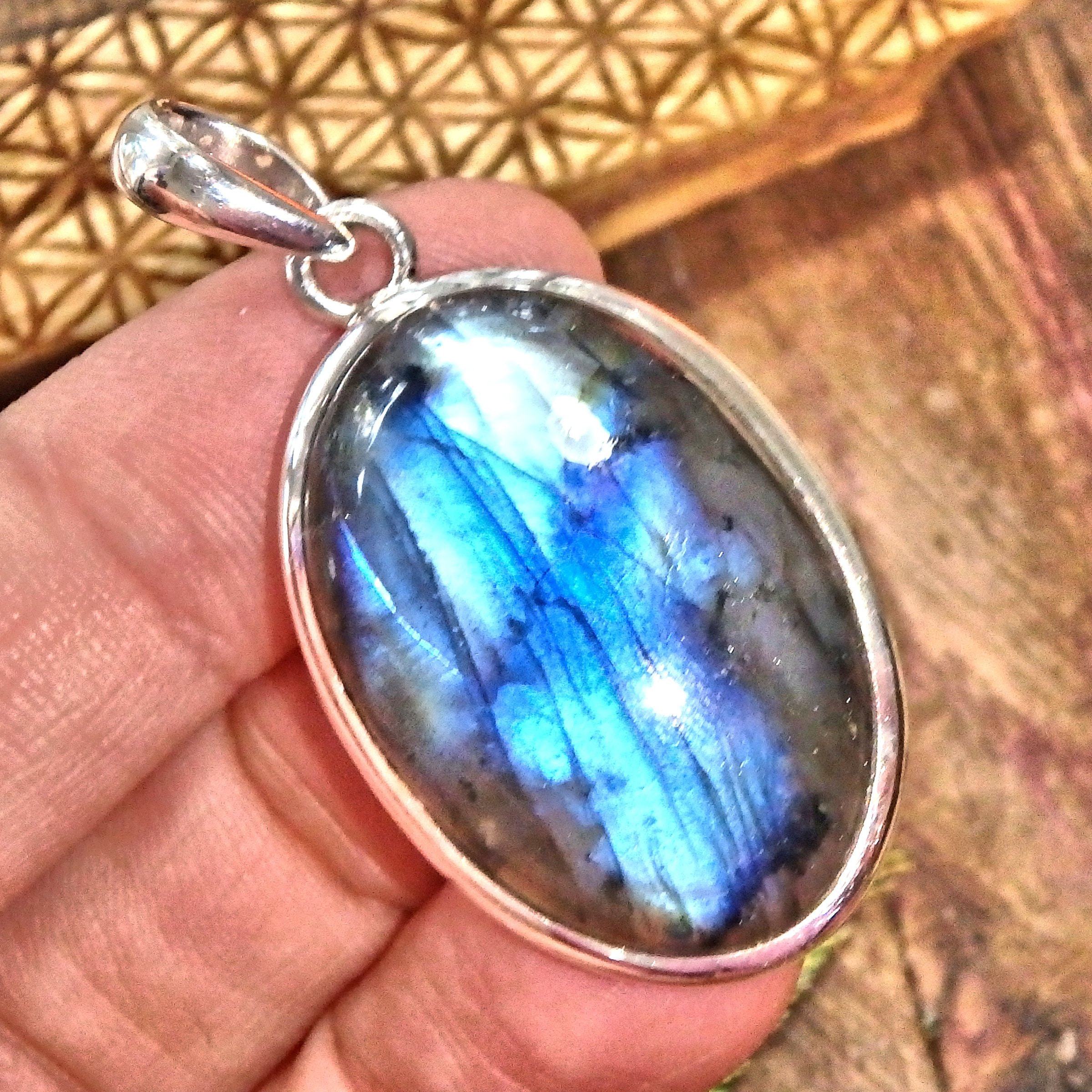 Cobalt Blue Oval Labradorite Pendant in Sterling Silver (Includes Silver Chain) 1 - Earth Family Crystals