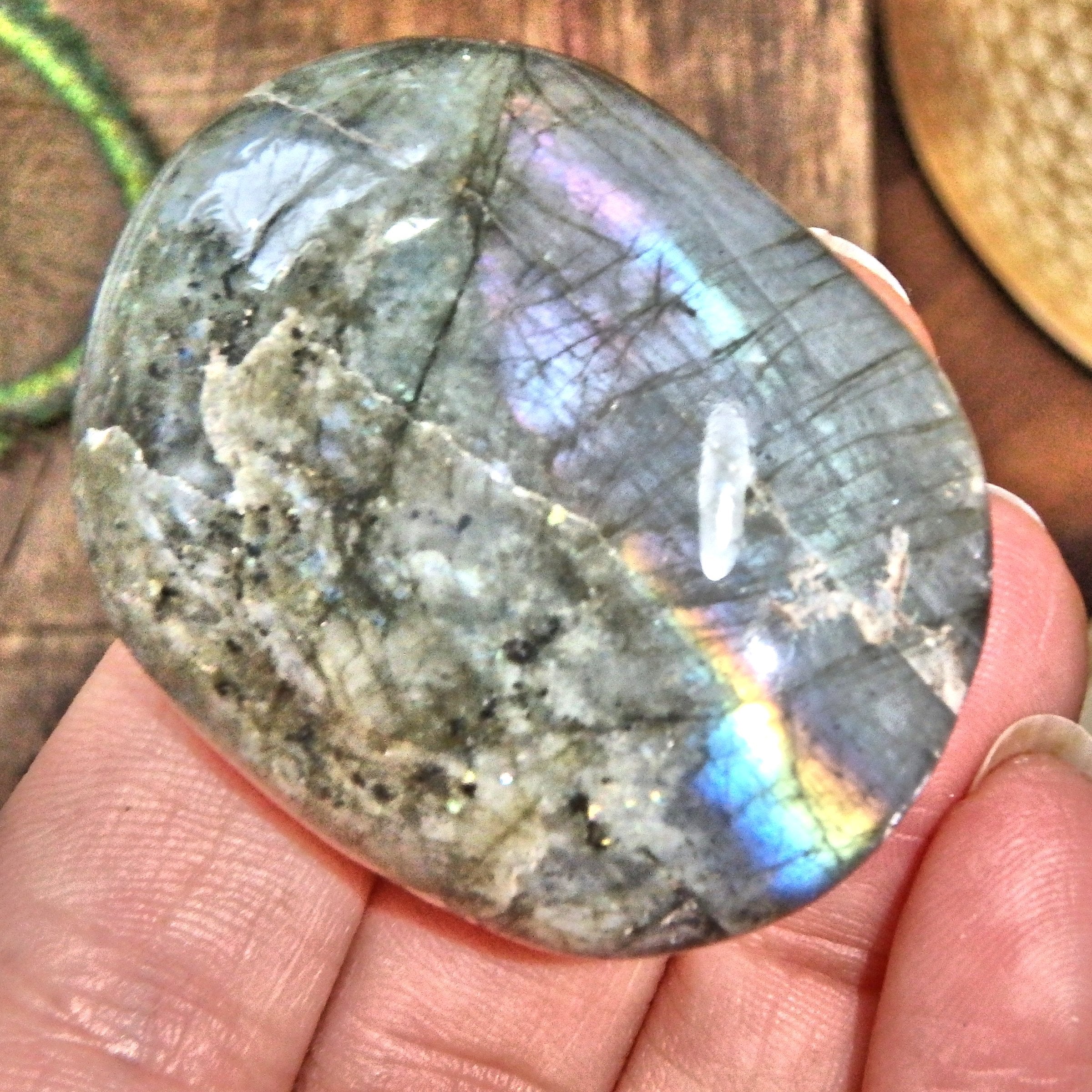 Rainbow of Flash Uplifting Labradorite Palm Stone 8 - Earth Family Crystals