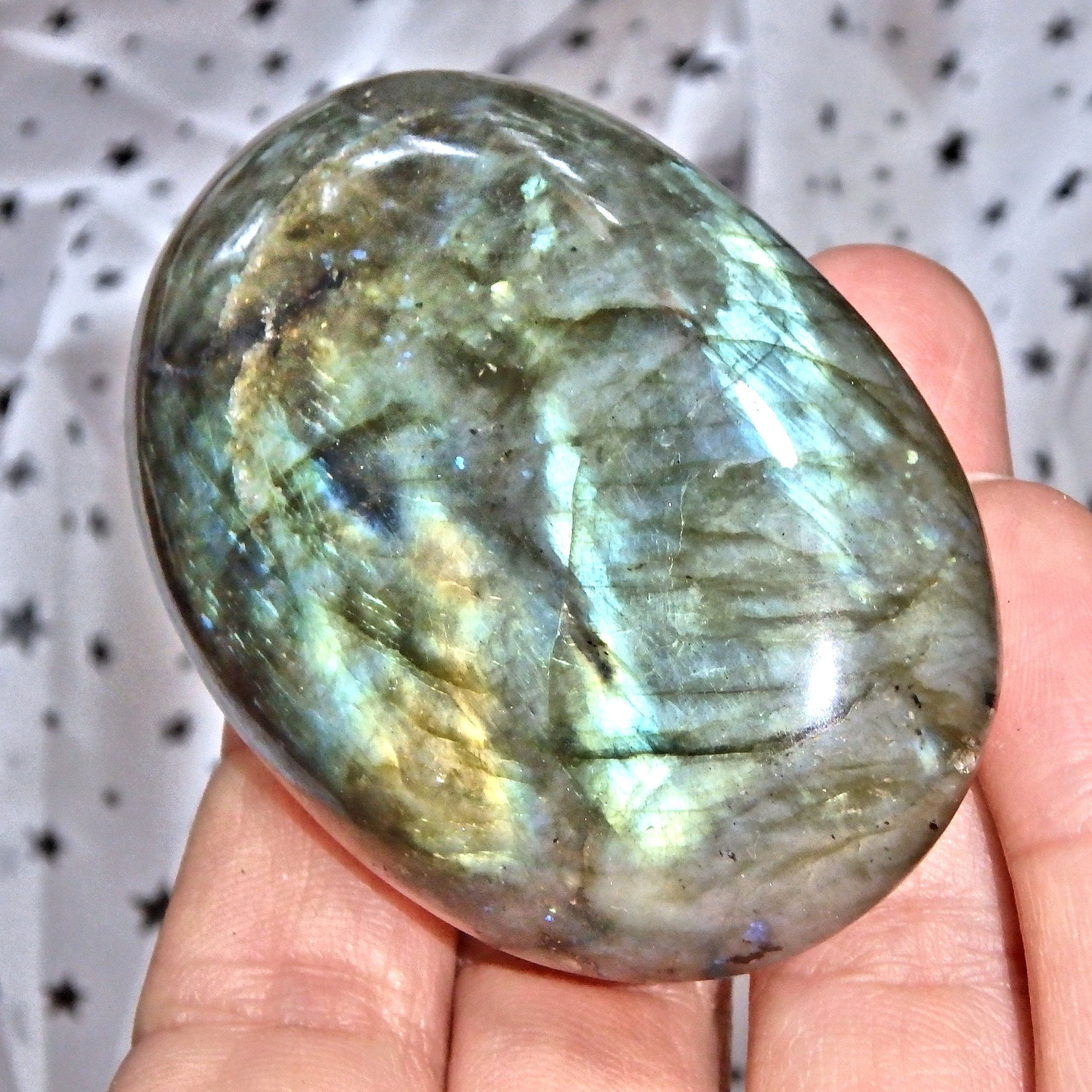 Sea Foam Green & Blue Flash Labradorite Palm Stone 5