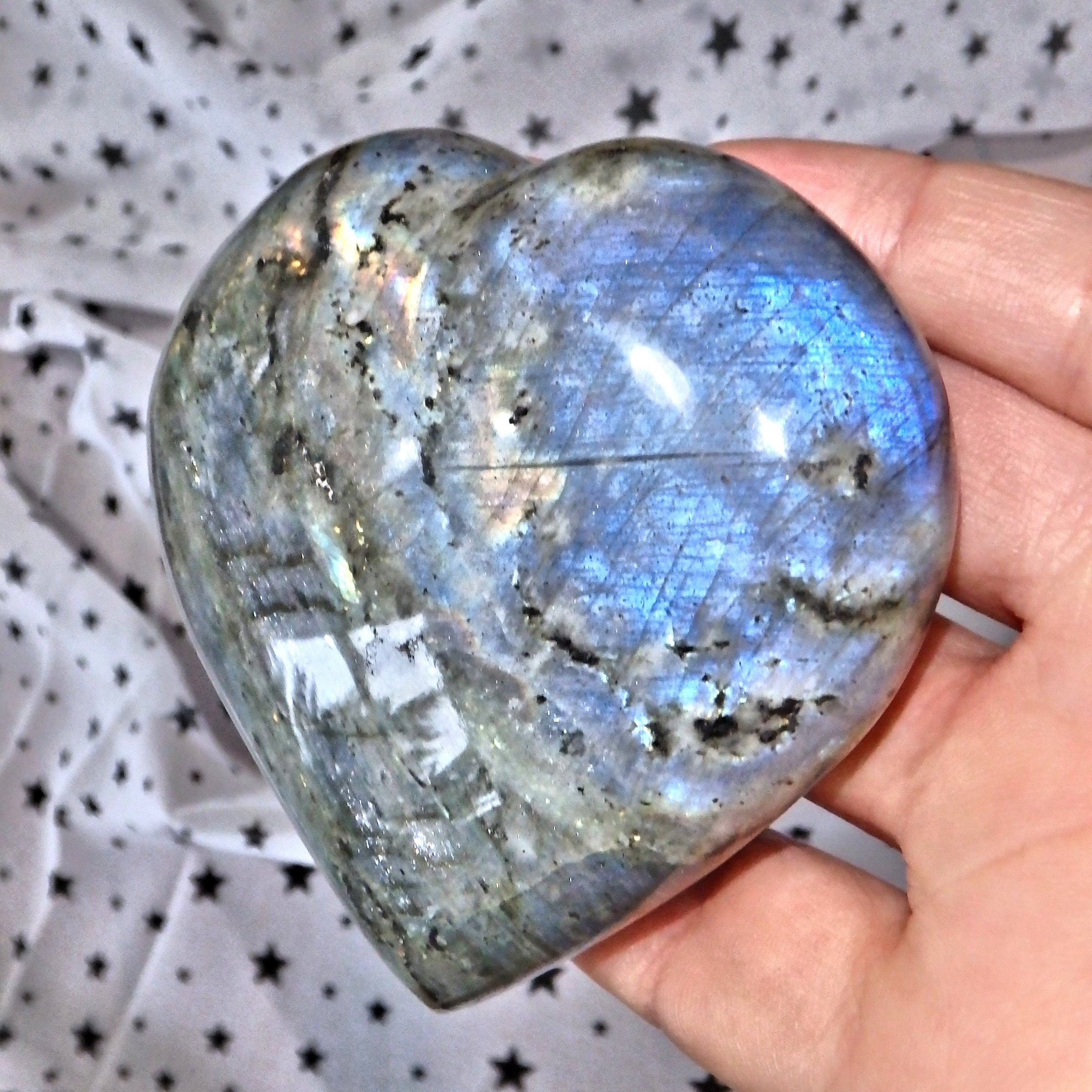Blue & Golden Flashes Love Heart Labradorite Carving 7 - Earth Family Crystals