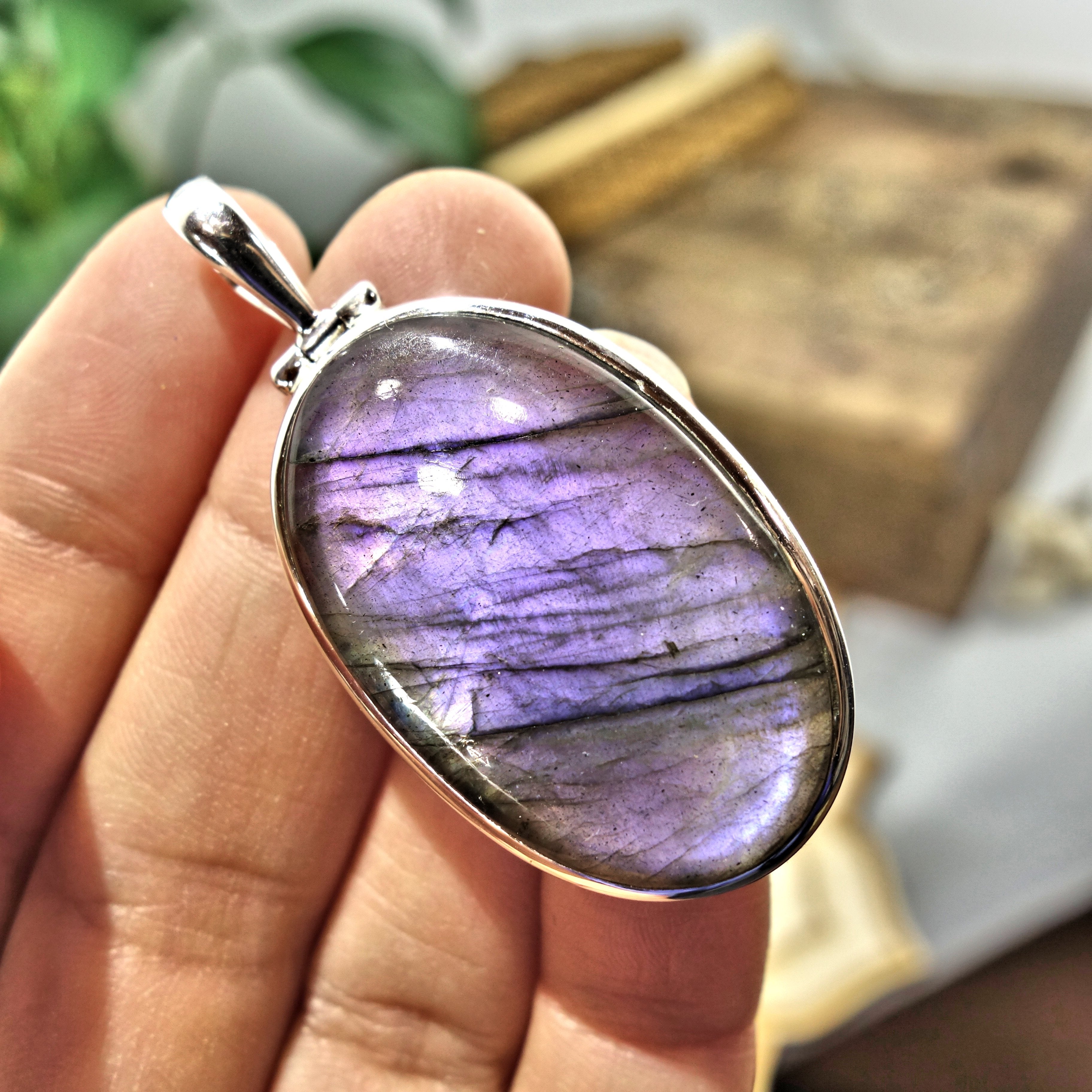 Rare! Frosty Purple Flash Labradorite Pendant in Sterling Silver (Includes Silver Chain)