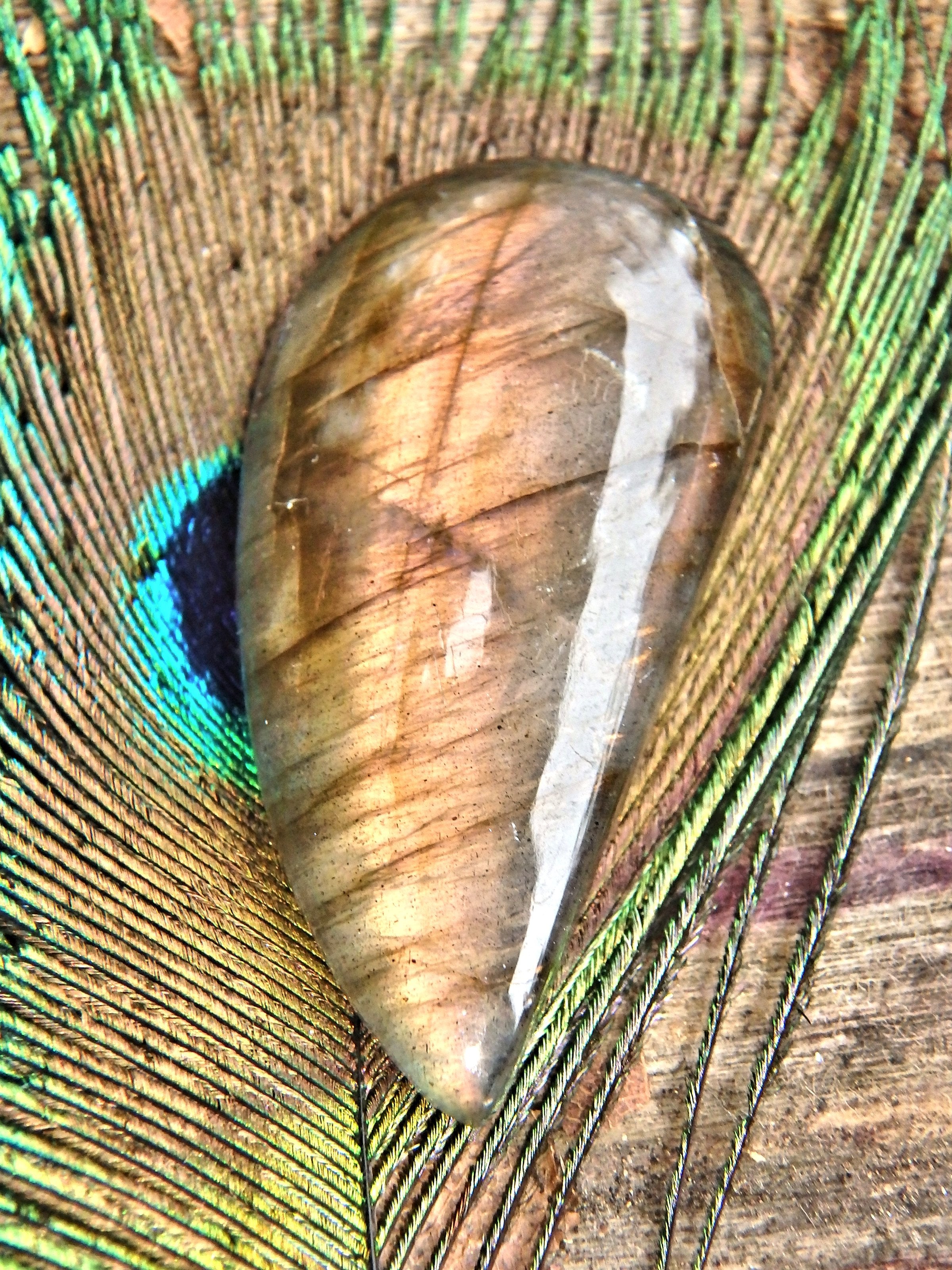 Rare Peachy Pink Flashes Teardrop Labradorite Cabochon - Earth Family Crystals