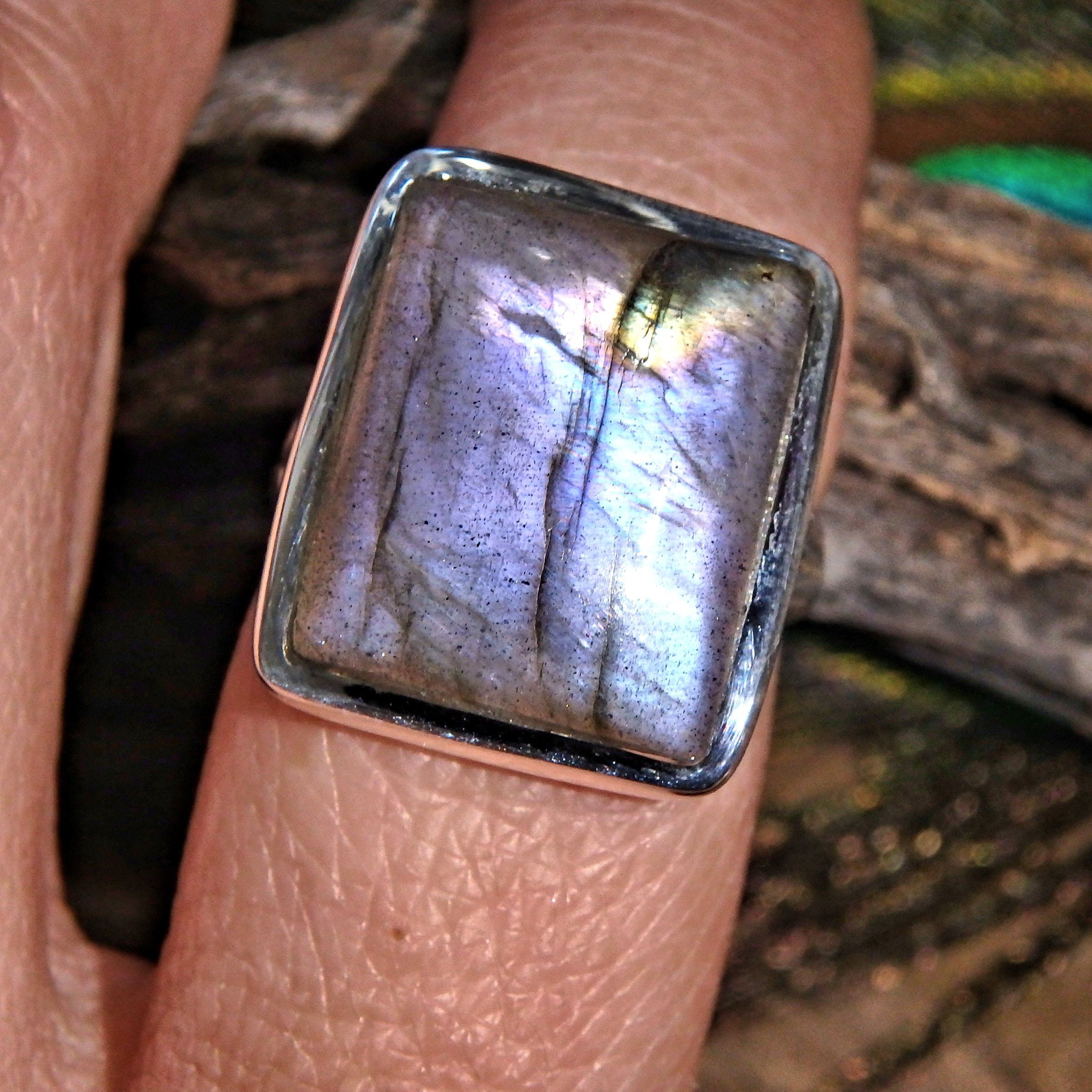 Beauitful Rare Purple Flash Labradorite Ring in Sterling Silver (Size 7) - Earth Family Crystals