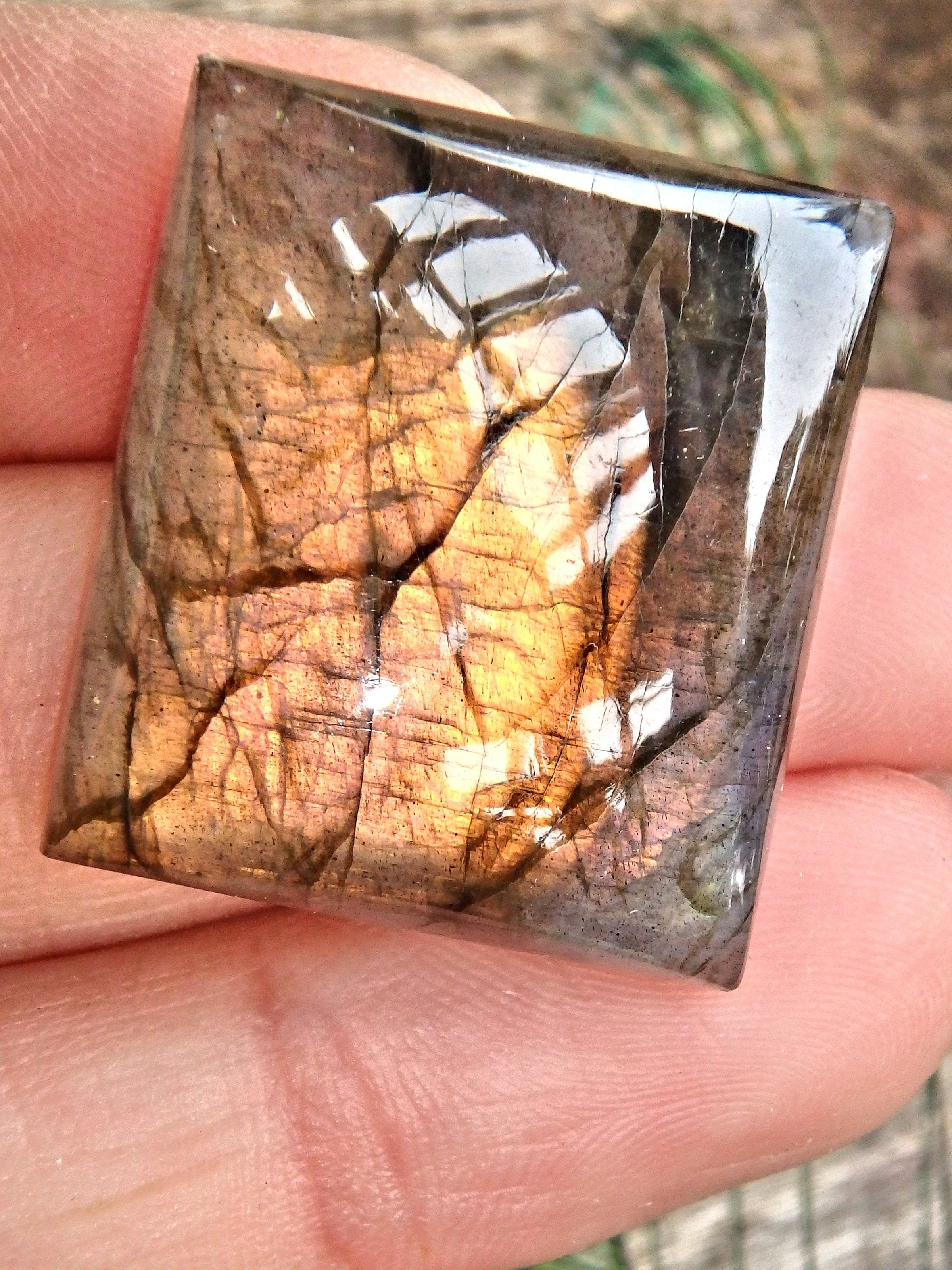 Deep Halloween Orange Flash Labradorite Cabochon - Earth Family Crystals
