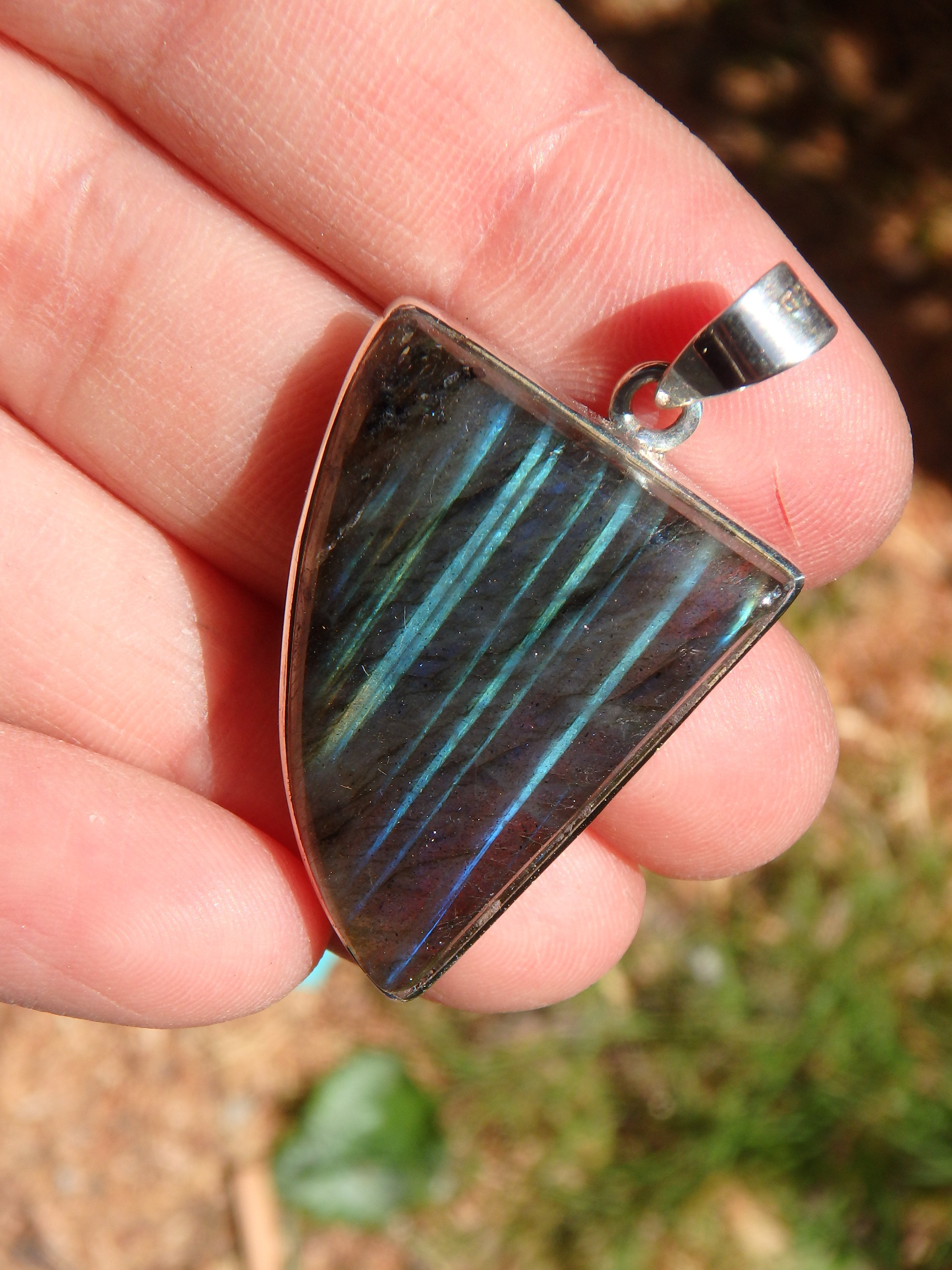 Threads of Blue Flashes Labradorite Pendant in Sterling Silver (Includes Silver Chain) - Earth Family Crystals