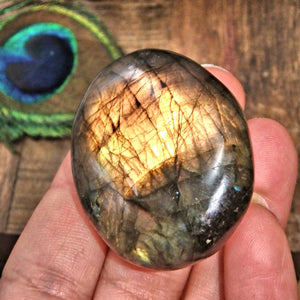 Uplifting Sunshine Yellow & Orange Labradorite Palm Stone - Earth Family Crystals