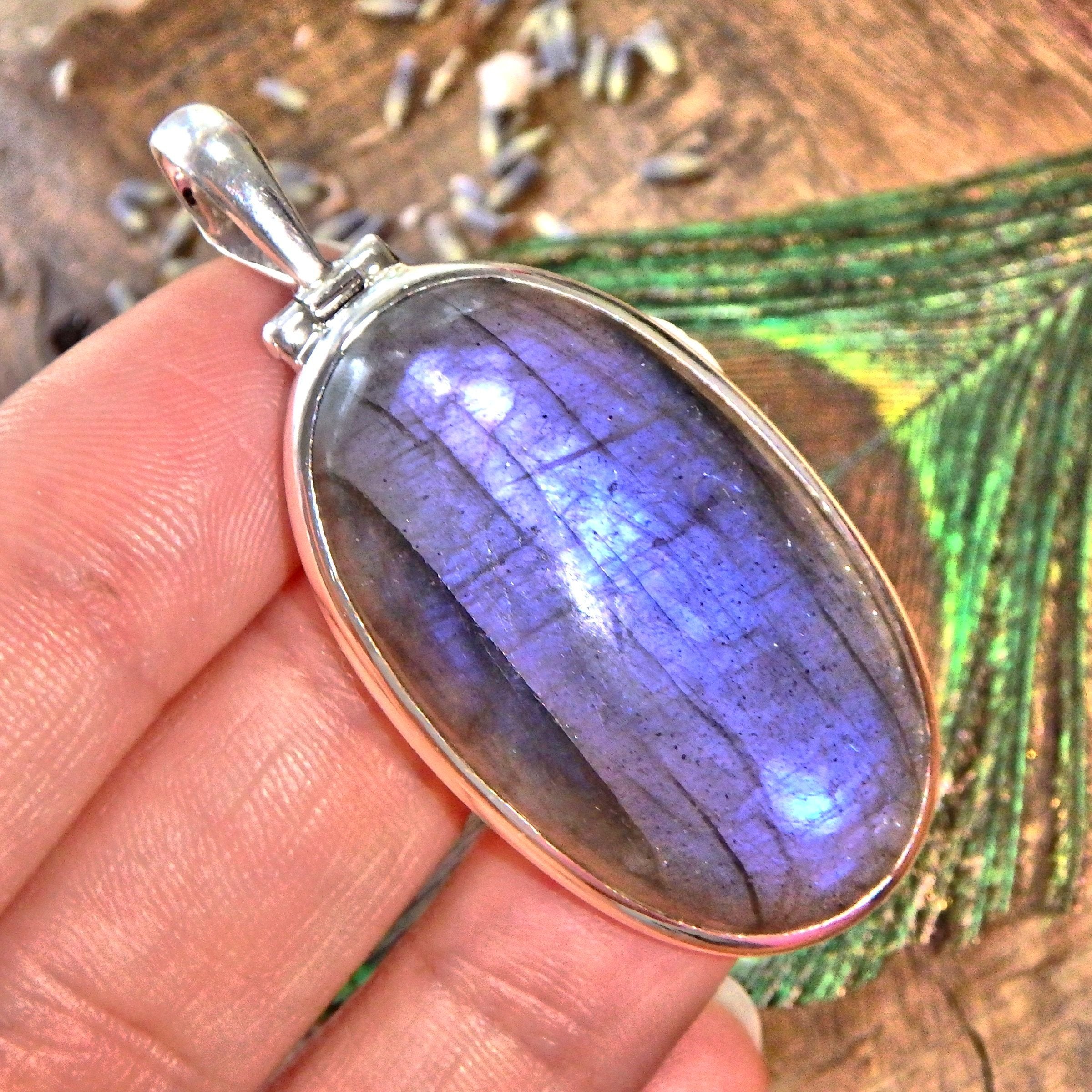 Rare Purple Labradorite Sterling Silver Pendant (Includes Silver Chain)