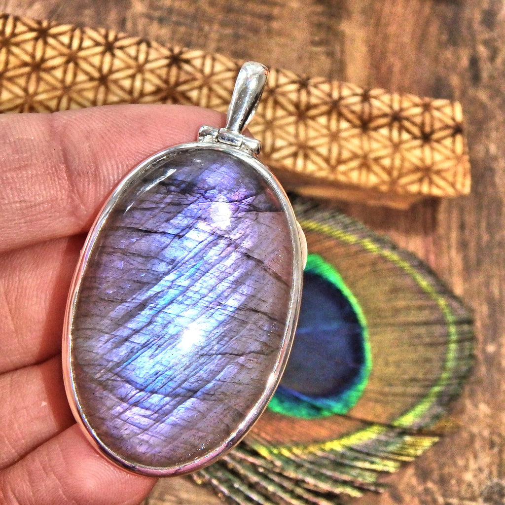 Ribbons of Frosted Purple Labradorite Pendant in Sterling Silver (Includes Silver Chain) - Earth Family Crystals