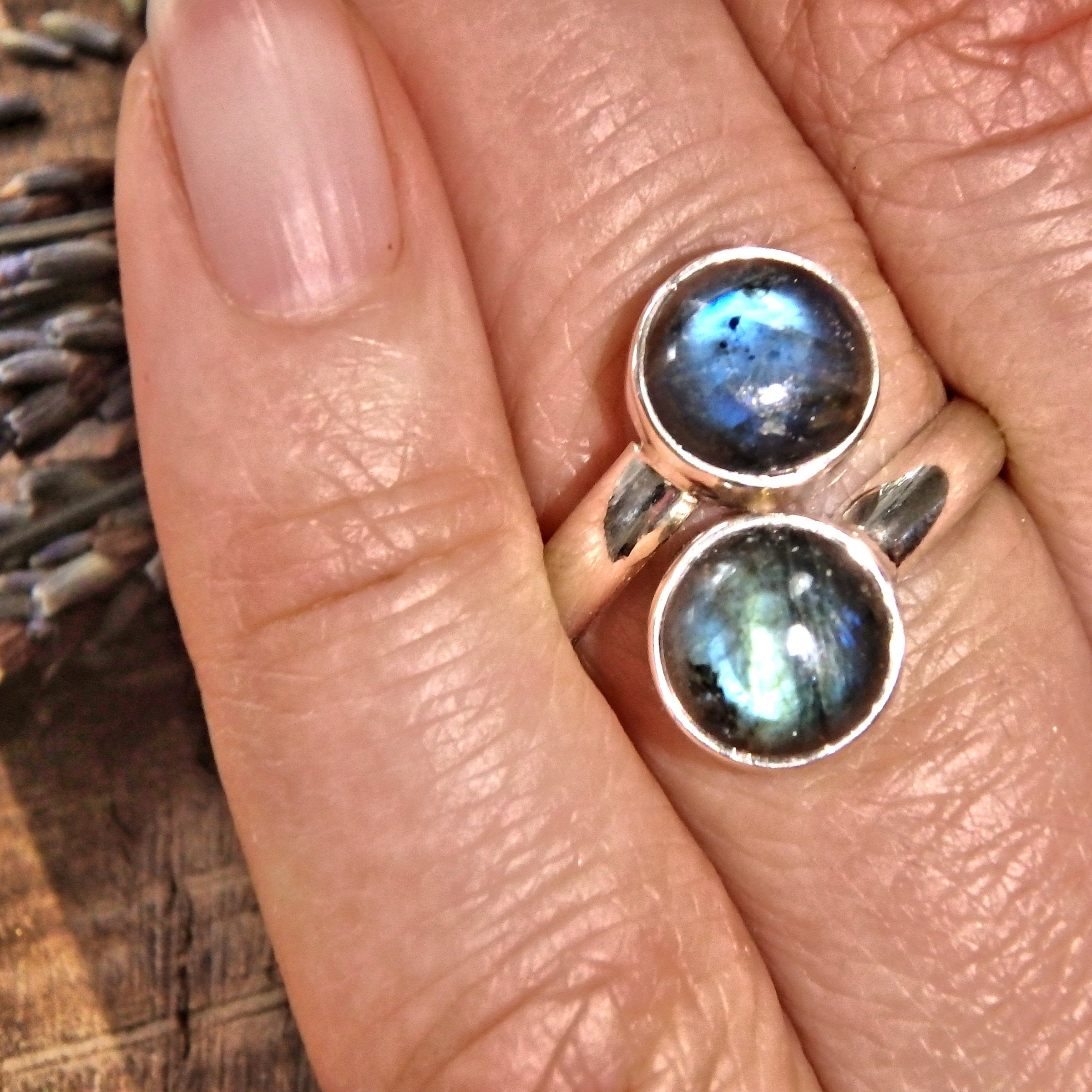Flashy Blue Labradorite Sterling Silver Ring (Adjustable~Size 6.5-7.5) - Earth Family Crystals