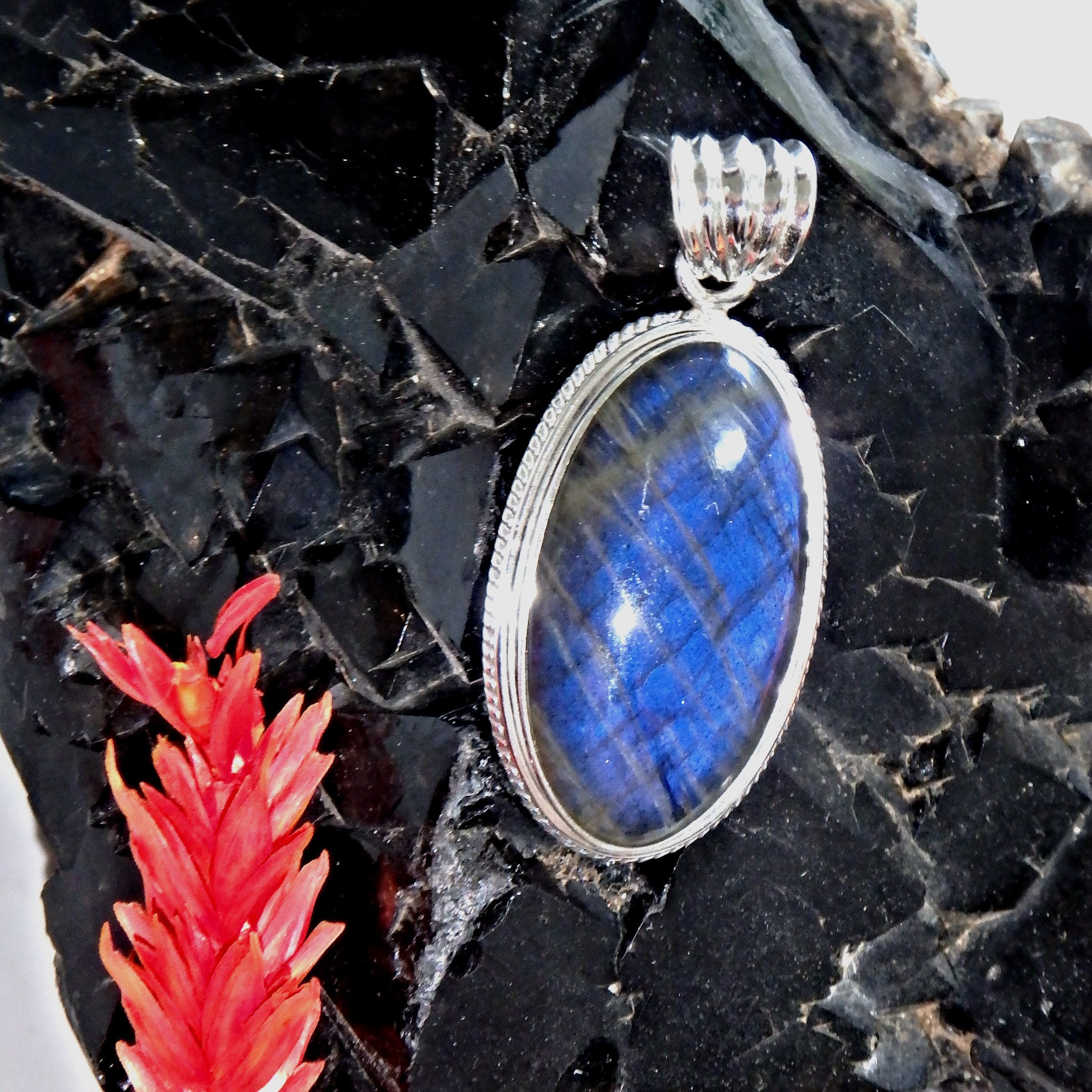 Royal Deep Blue Labradorite Pendant in Sterling Silver ( Includes Silver Chain)1