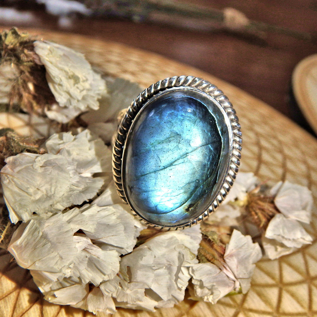 Breathtaking Optical Blue Flashes Labradorite Sterling Silver Ring (Size 8) - Earth Family Crystals