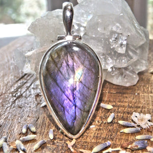 Stunning Purple & Pink Flash Labradorite Sterling Silver Pendant (Includes Silver Chain) - Earth Family Crystals