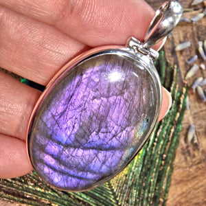 Rare Pink & Purple Moving Flash Labradorite Sterling Silver Pendant (Includes Silver Chain) - Earth Family Crystals