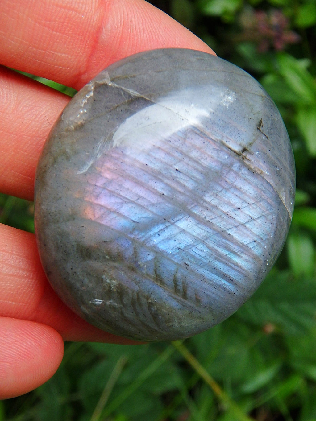 Pink & Purple Hues Blue Labradorite Palm Stone Carving - Earth Family Crystals