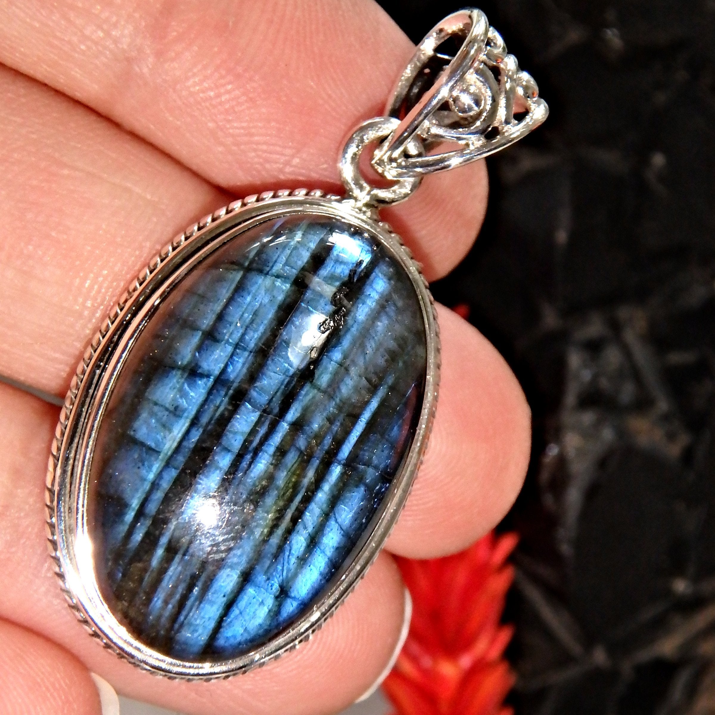 Royal Blue Ribbon Flash Labradorite Pendant in Sterling Silver ( Includes Silver Chain)1 - Earth Family Crystals