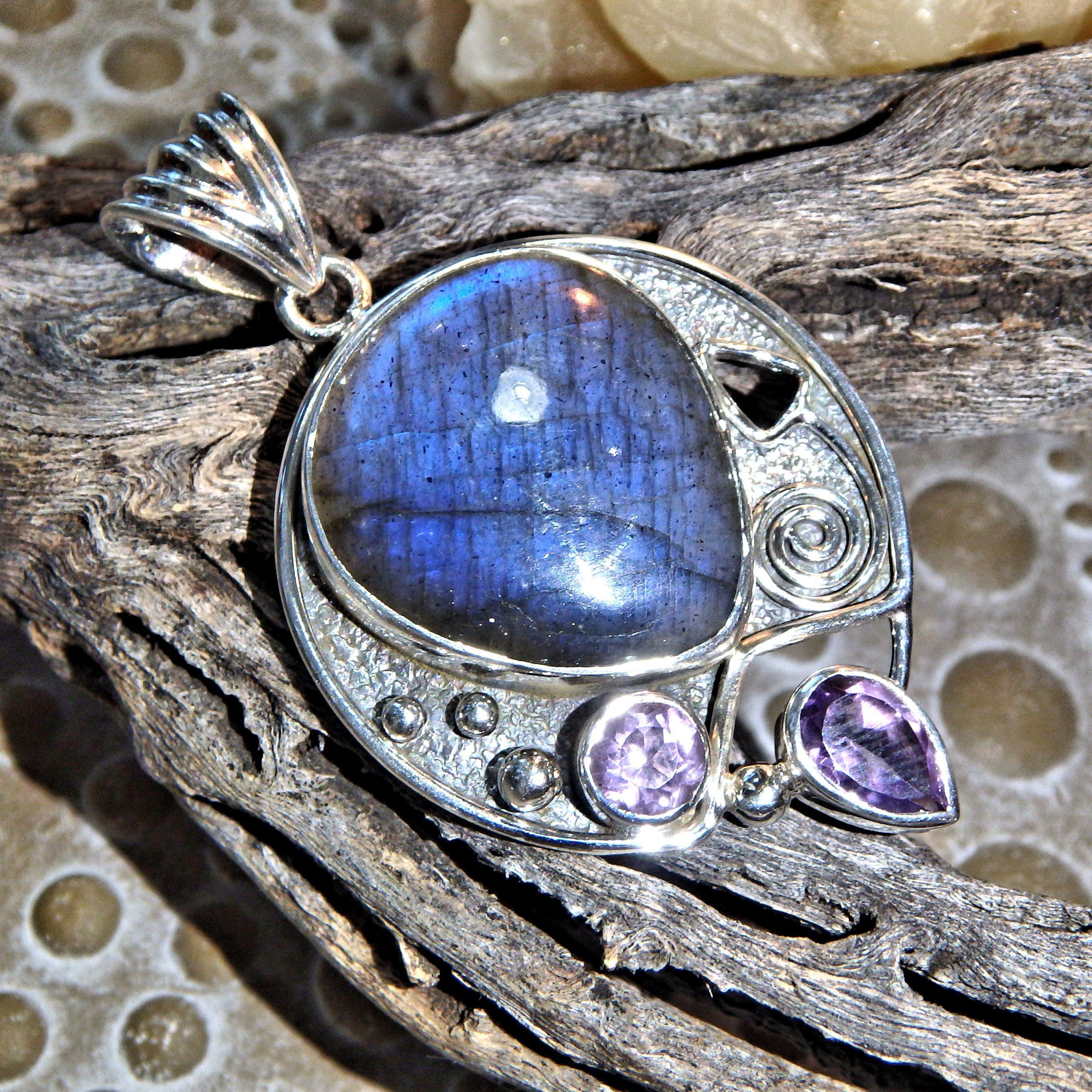 Colourful Awakening Labradorite & Faceted Amethyst Pendant Sterling Silver (Includes Silver Chain) - Earth Family Crystals