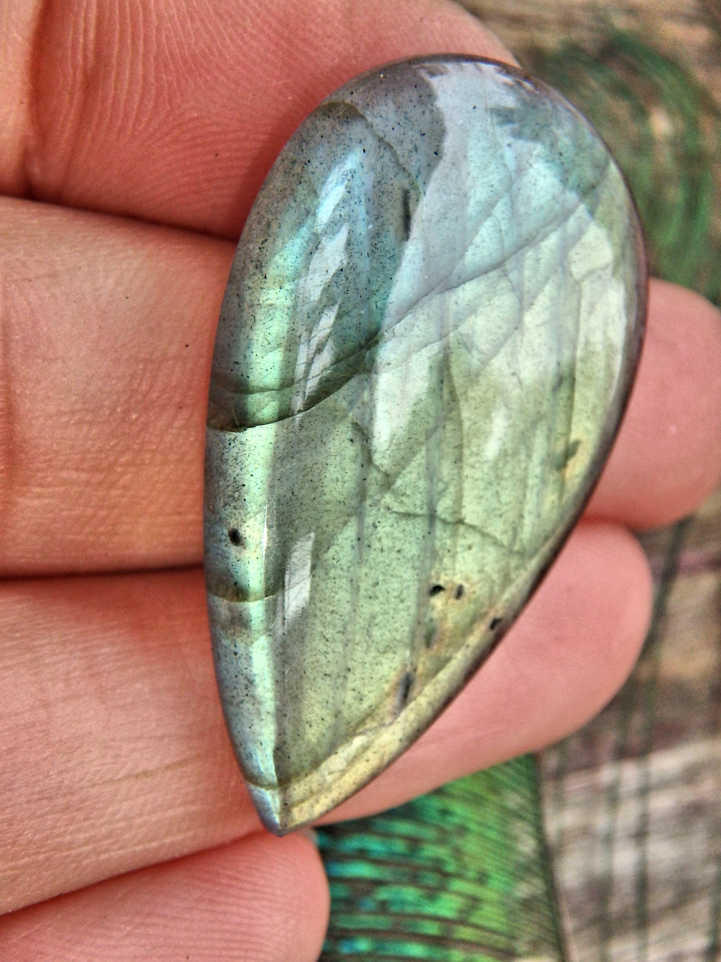 Stunning Moving Gold Flash Raindrop Shape Labradorite Cabochon - Earth Family Crystals