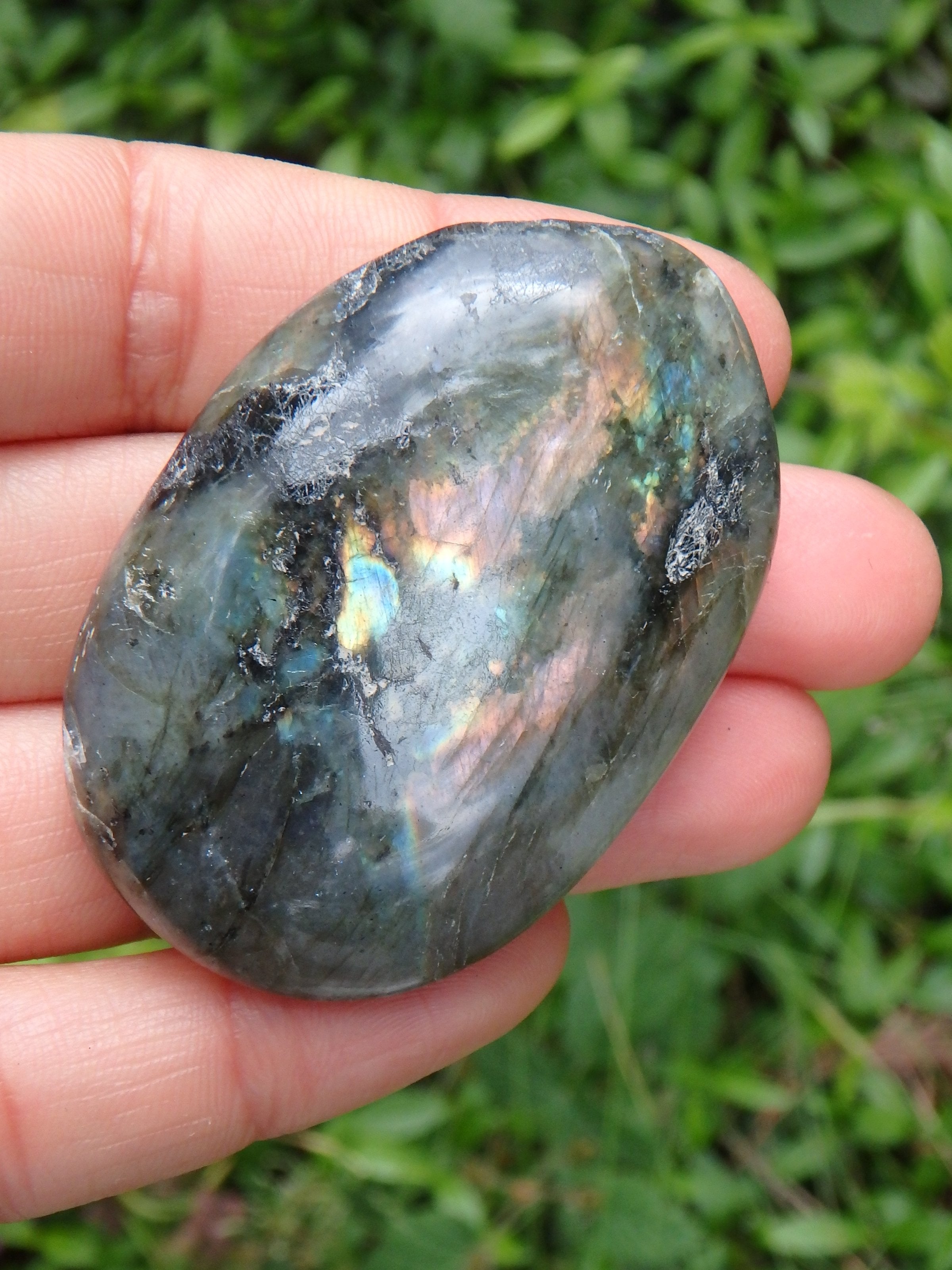 Peachy Pink Flashes Labradorite Carving - Earth Family Crystals