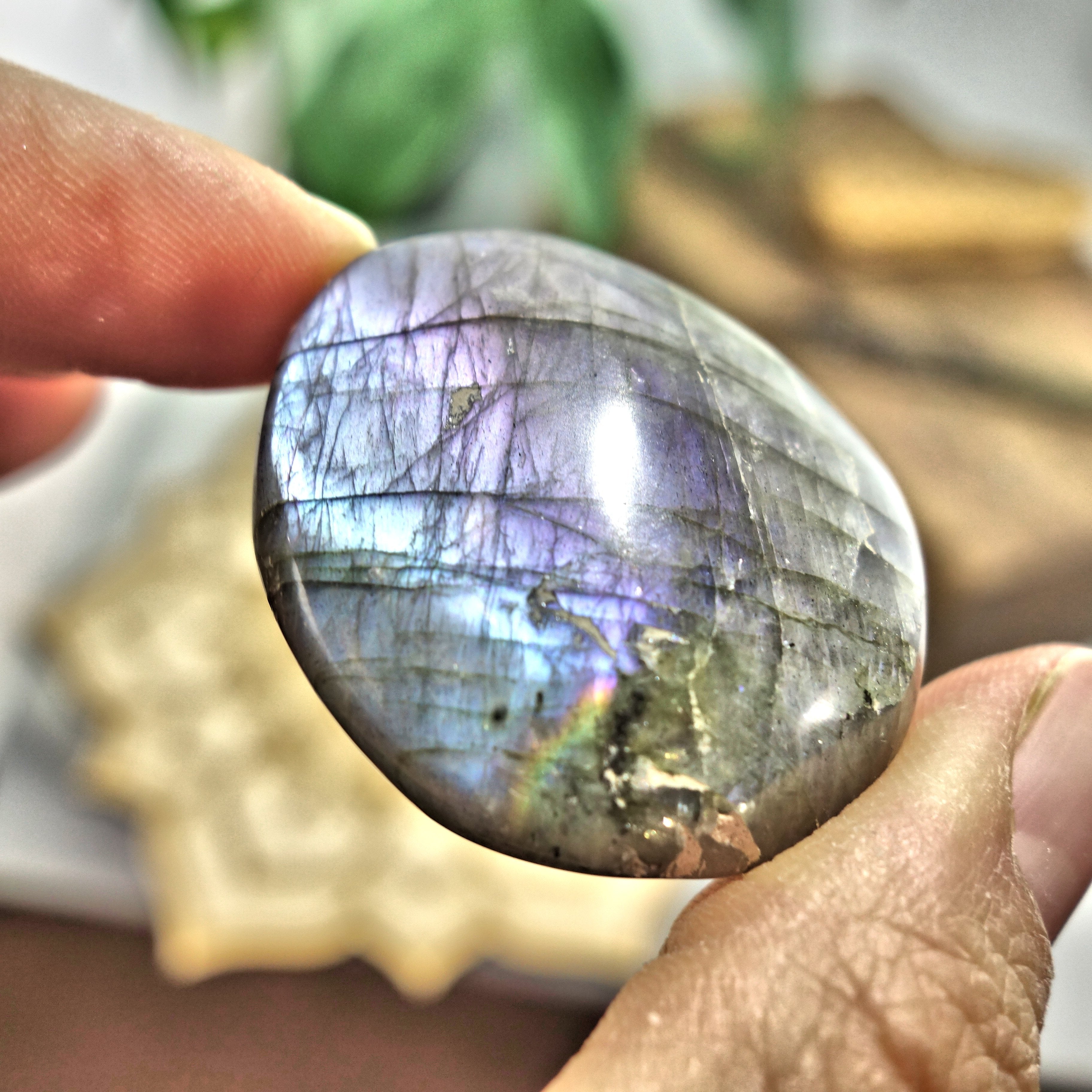 Rare Blushing Purple & Pink Inclusions Labradorite Handheld Palm Stone 2 - Earth Family Crystals