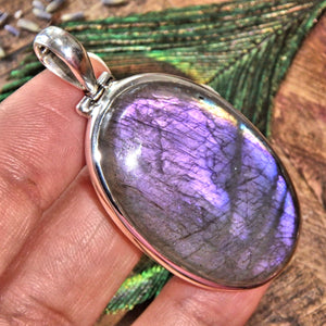 Rare Pink & Purple Moving Flash Labradorite Sterling Silver Pendant (Includes Silver Chain) - Earth Family Crystals