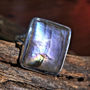 Beauitful Rare Purple Flash Labradorite Ring in Sterling Silver (Size 7) - Earth Family Crystals