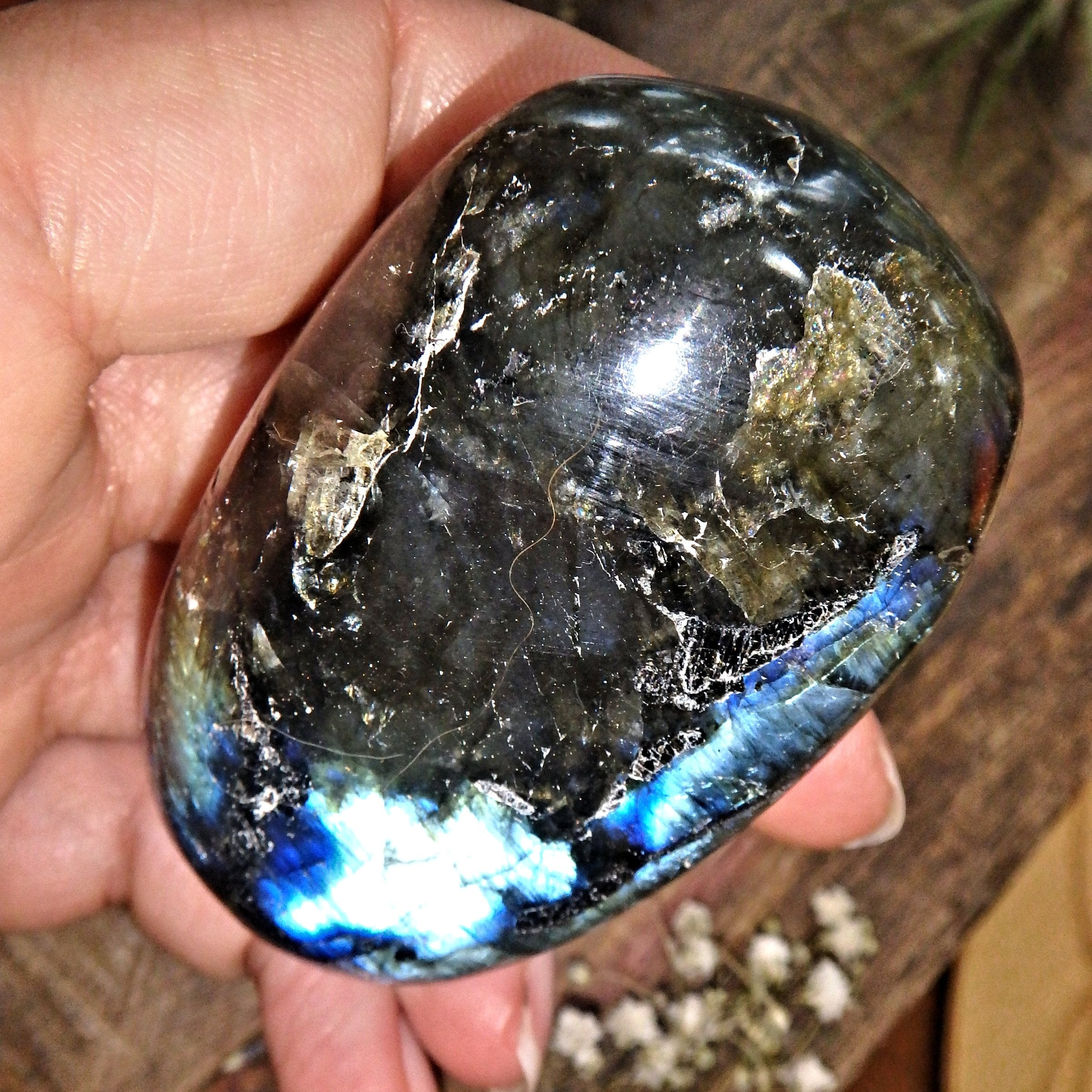 Frosty Gold & Blue Flash Labradorite Polished Specimen - Earth Family Crystals